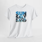 Sun Salt Sand T-Shirt | Beach Typography Tee, Ocean Photo Fill