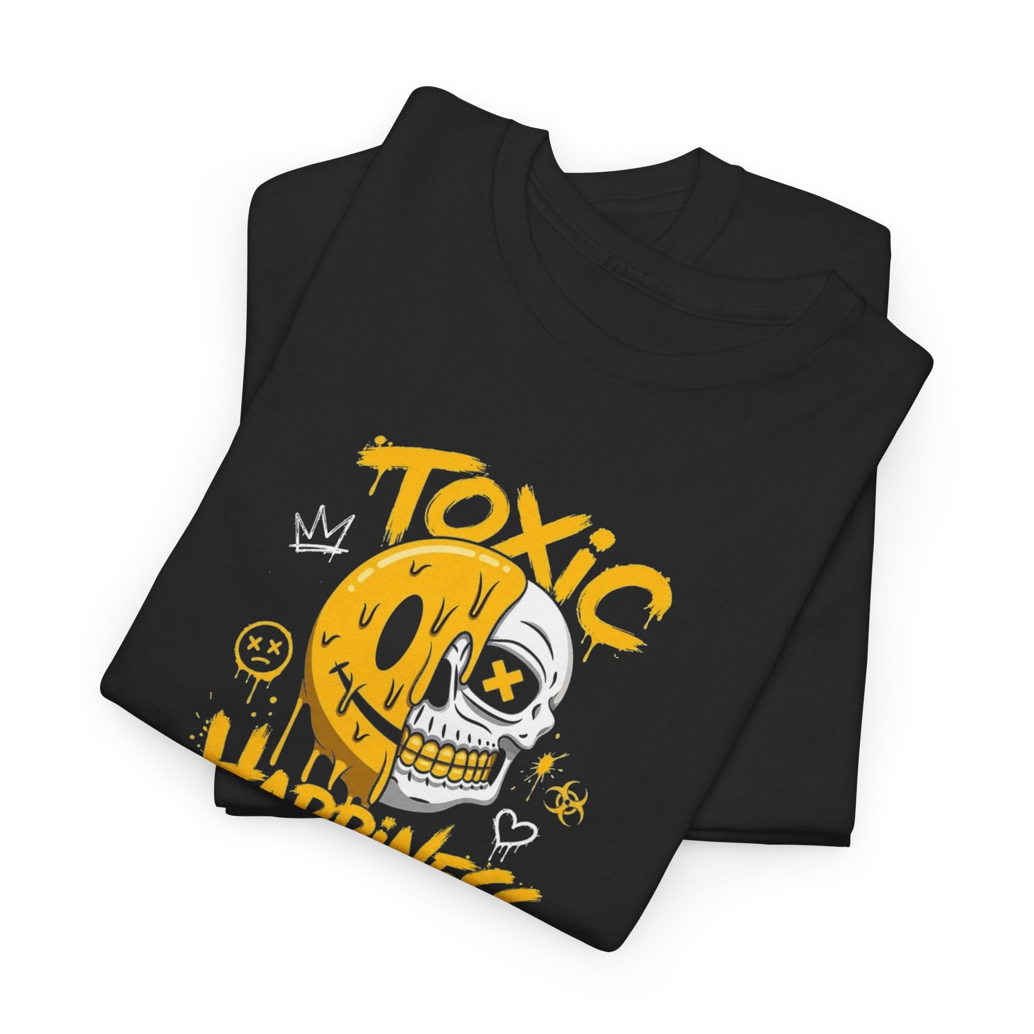 Toxic Happiness smiley skull tee | Graphic T-Shirt, Yellow Gothic Streetwear