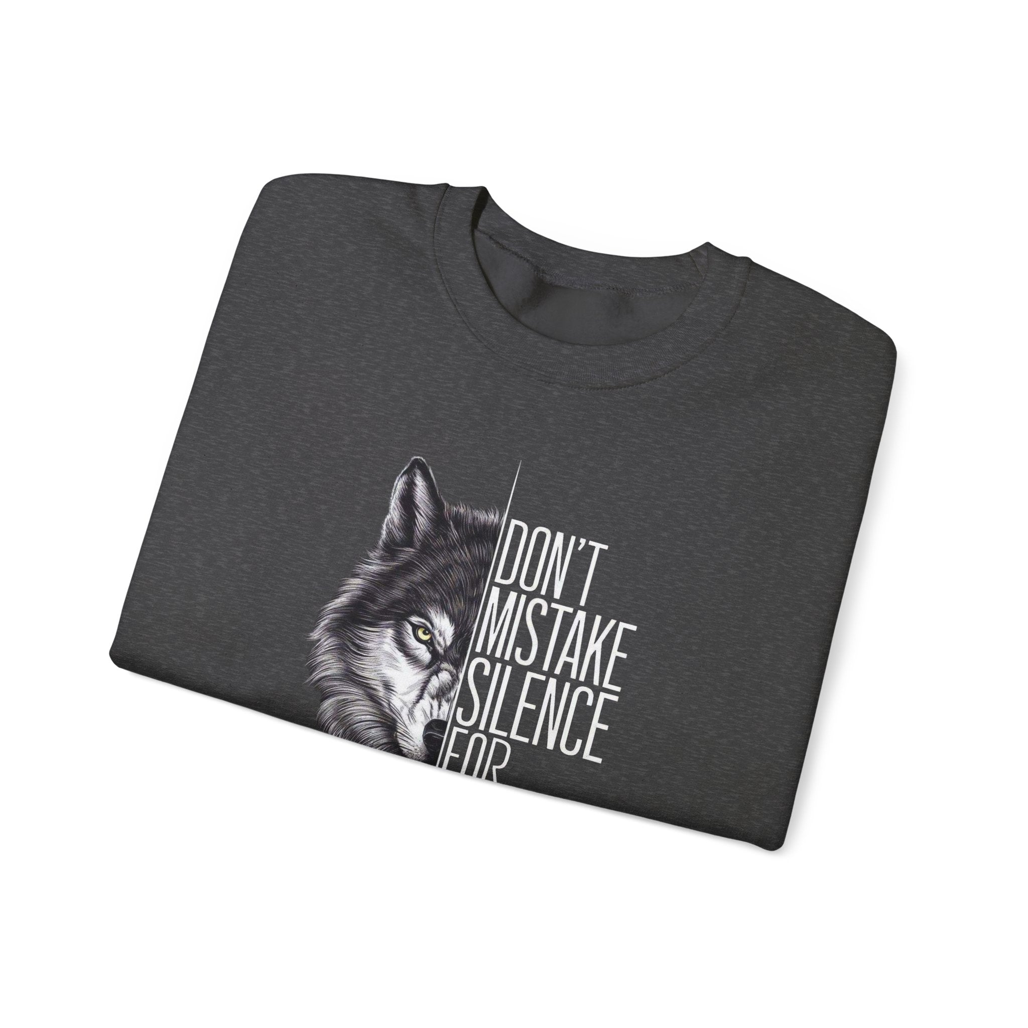Wolf Half-Face Portrait Don't Mistake Silence For Weakness Crewneck