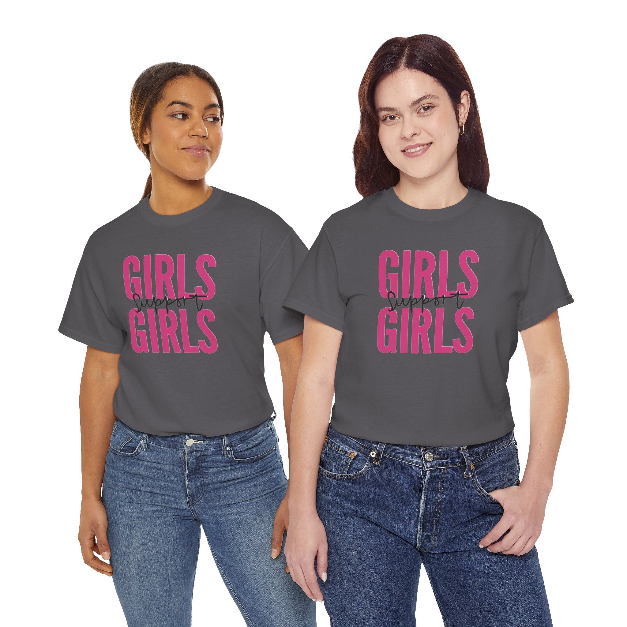 Girls Support Girls T-Shirt | Feminist Pride Tee, Pink Typography