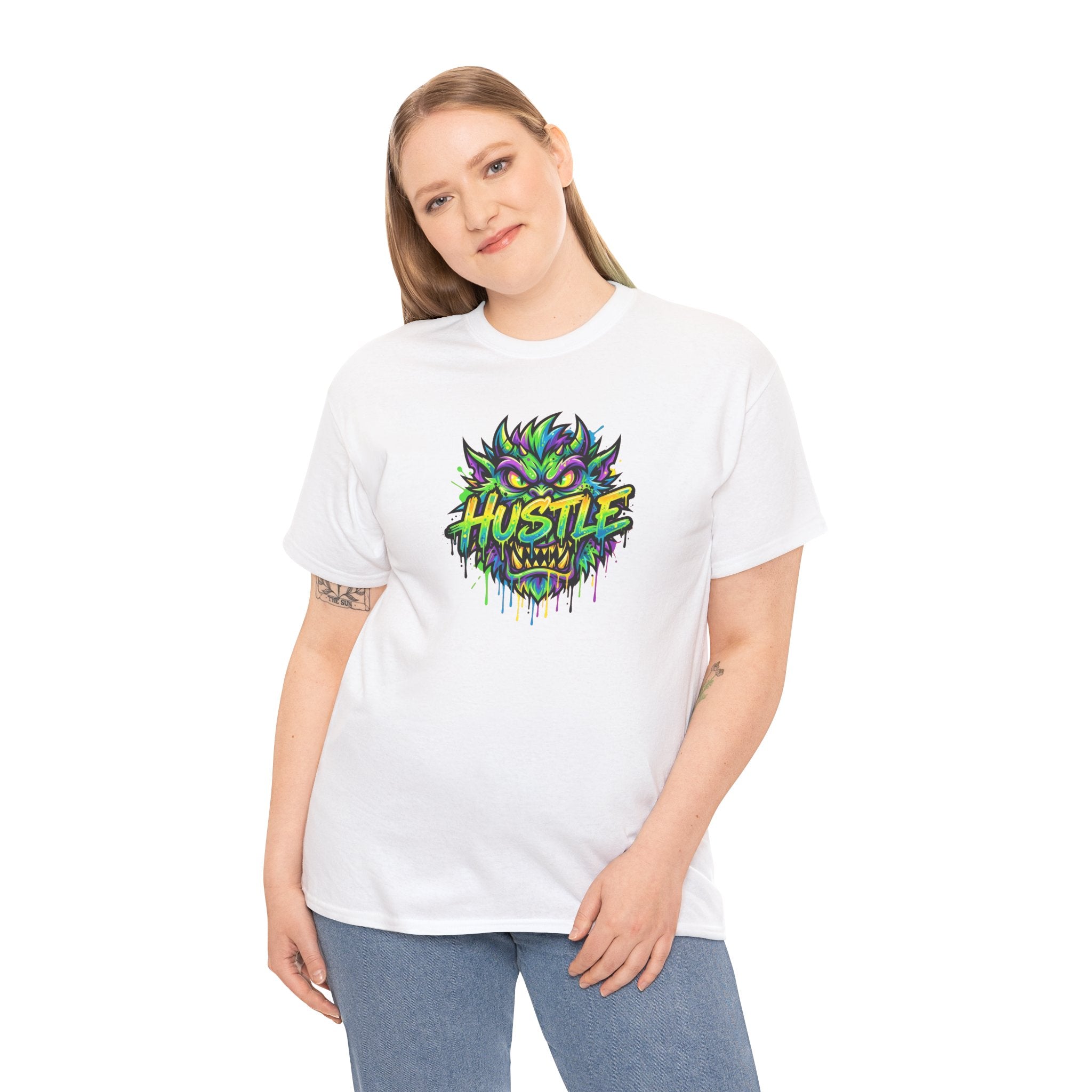 Neon Monster Face Hustle Tee | Graphic T-Shirt, Streetwear Drip