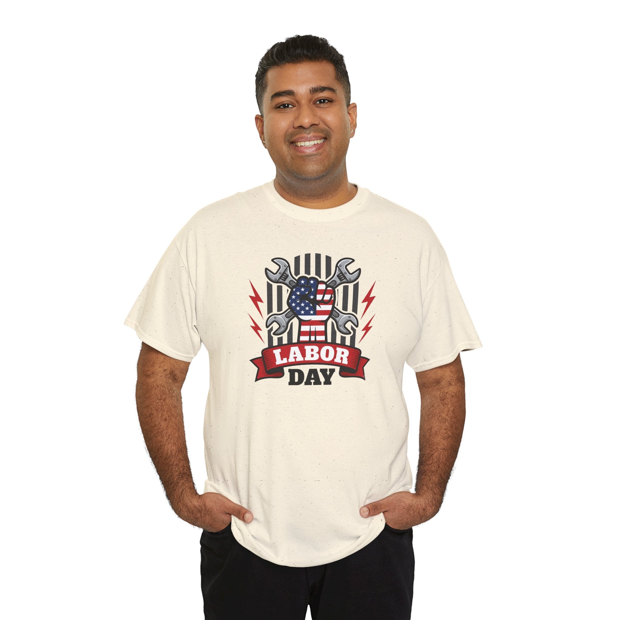 American Labor Day Tee | Patriotic Wrench Helmet Design, USA Flag
