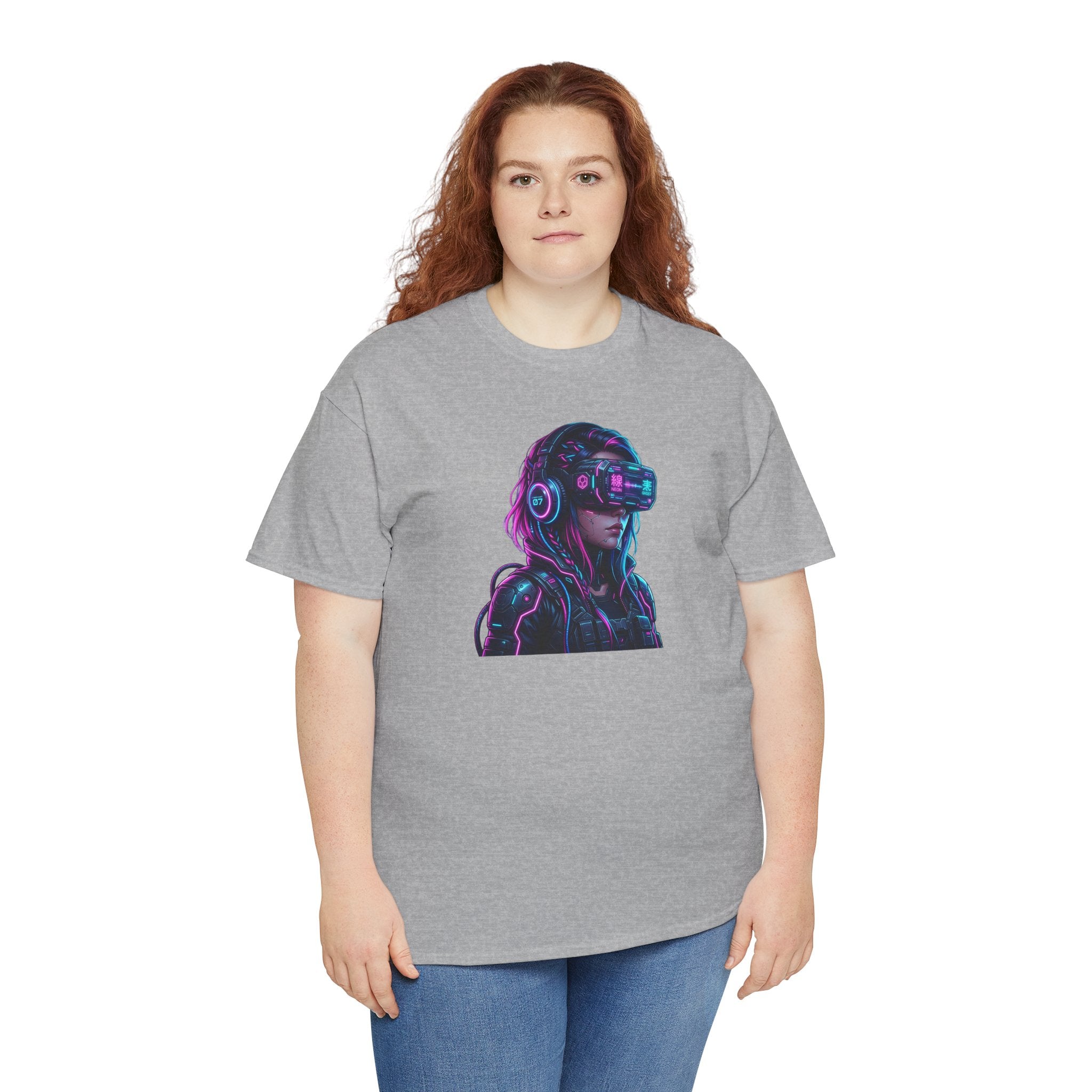 Neon Cyberpunk VR Girl T-Shirt | Futuristic Gamer Art, Vaporwave Aesthetic