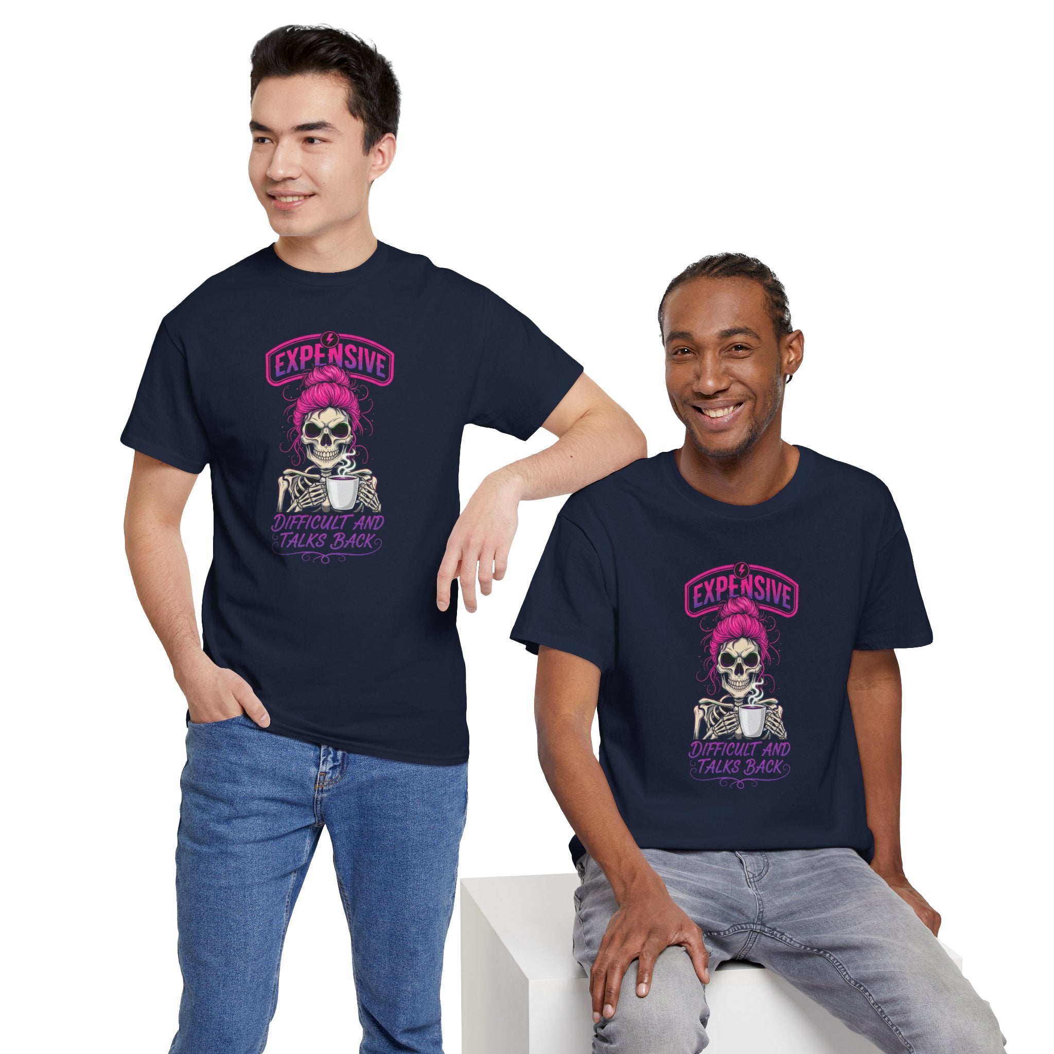 Expensive Skull with Pink Beanie T-Shirt | 'Difficult and Talks Back' Graphic Tee