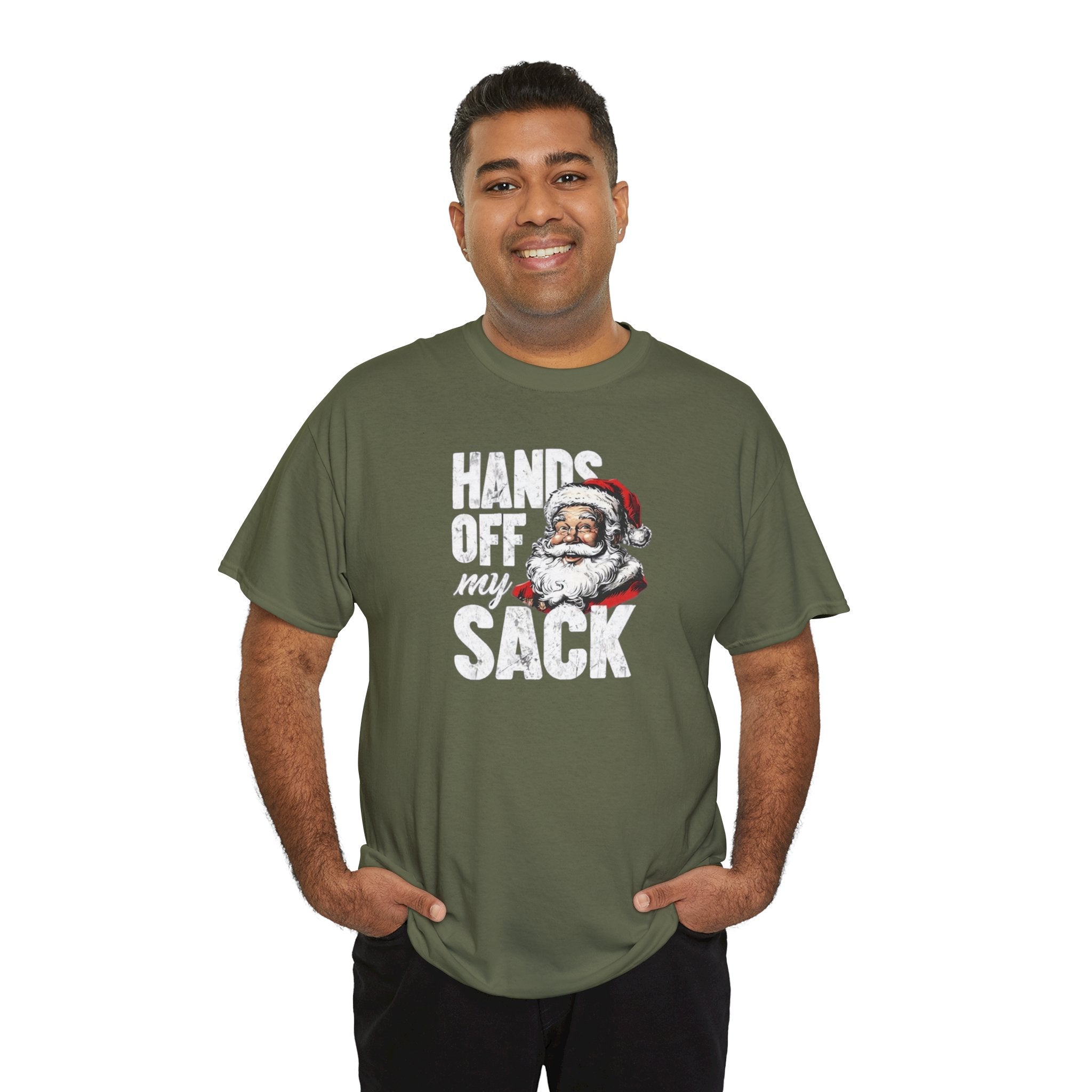 Hands Off My Sack Santa T-Shirt | Funny Christmas Holiday Tee