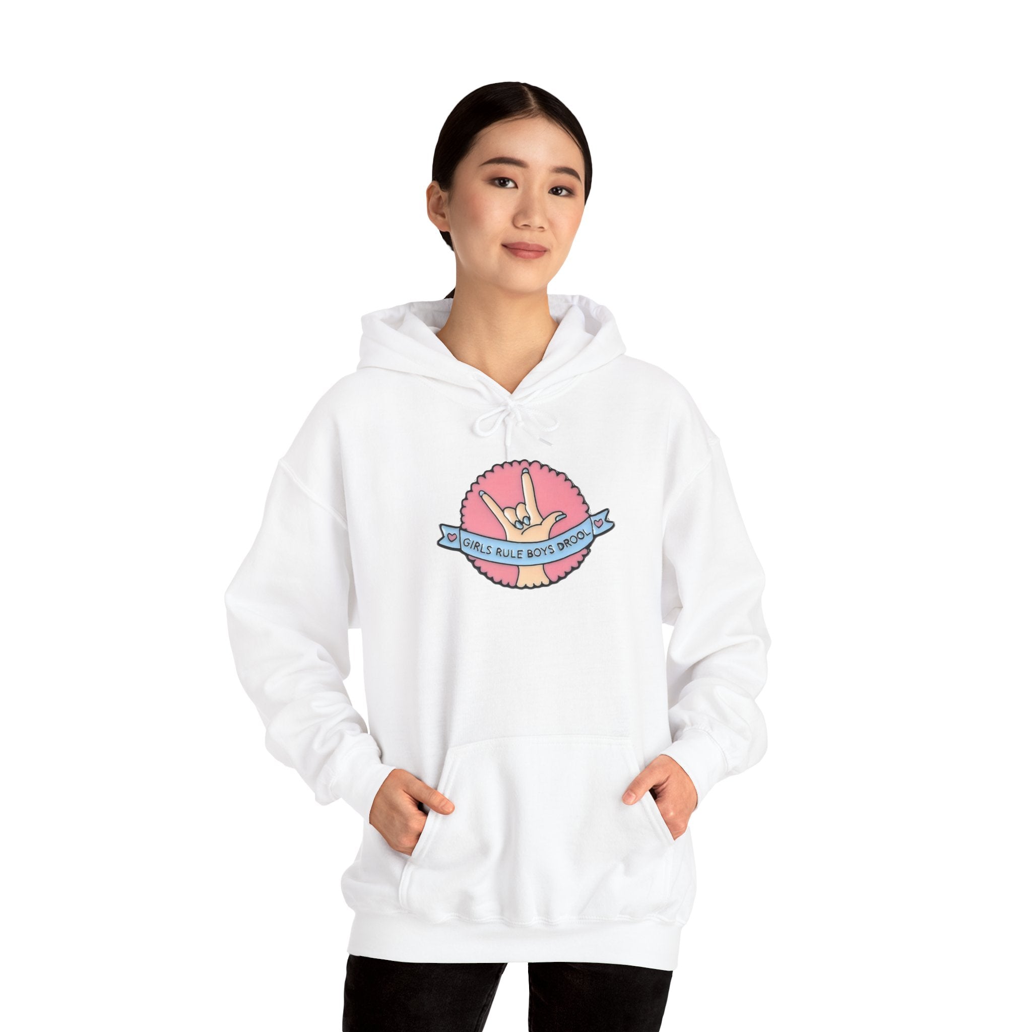 Girls Rule Boys Drool Graphic Hoodie - Trendy Feminist Streetwear Pullover