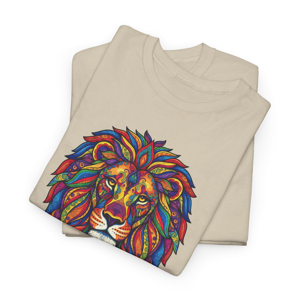 Colorful Geometric Lion T-Shirt | Vibrant Tribal Lion Tee, Graphic Animal Shirt