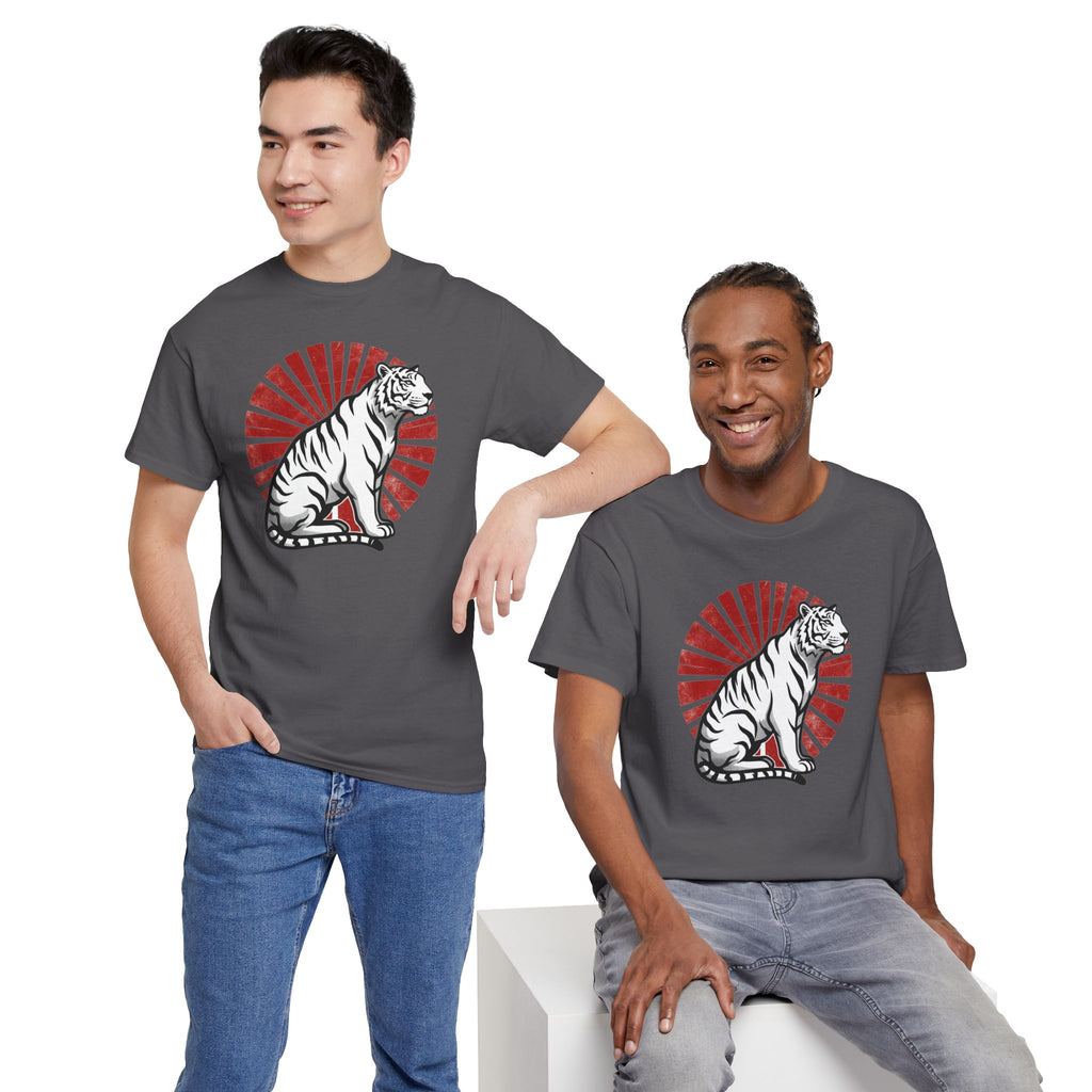 White Tiger with Rising Sun Tee | Japanese Tiger Graphic T-Shirt