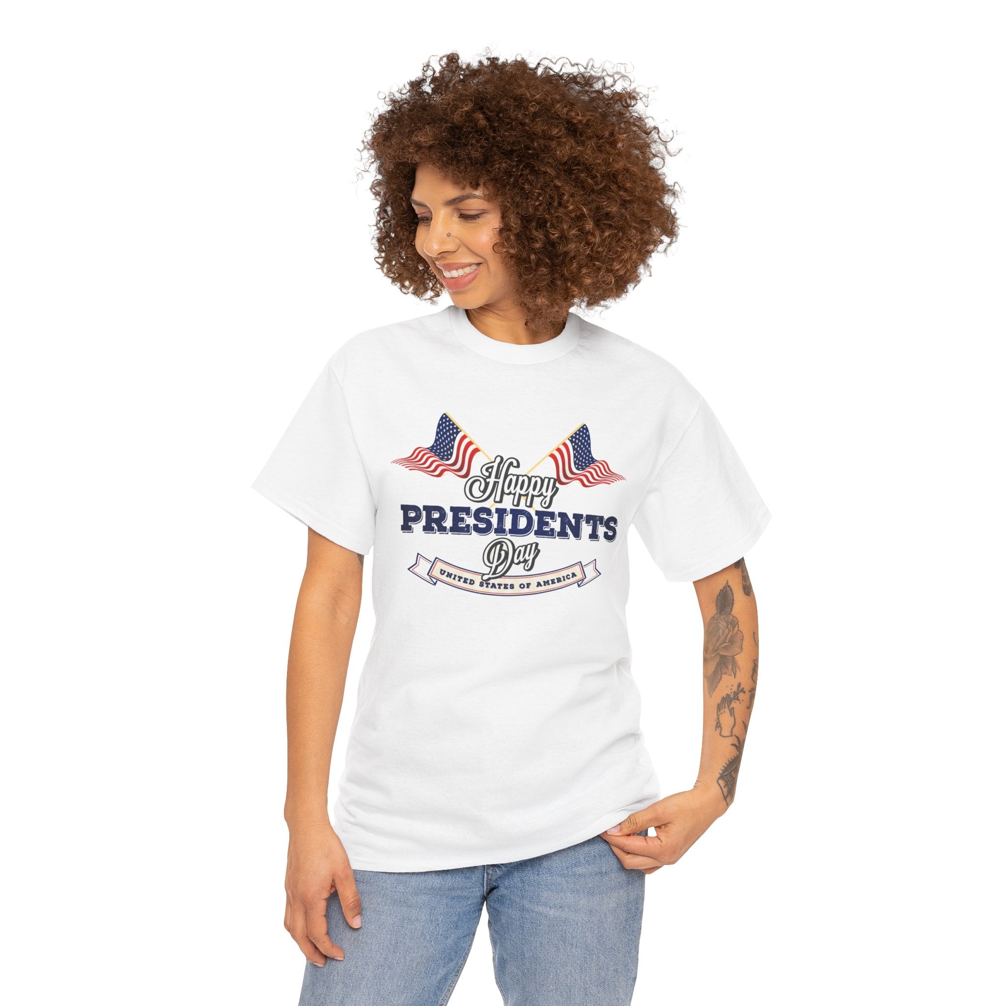 Happy Presidents Day T-Shirt | American Flag Banner, Patriotic Holiday Tee