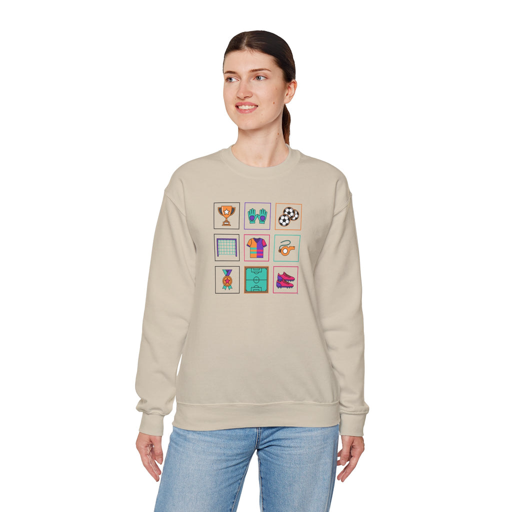 Sports Icons grid Crewneck Sweatshirt | soccer, trophy, cleats, whistle