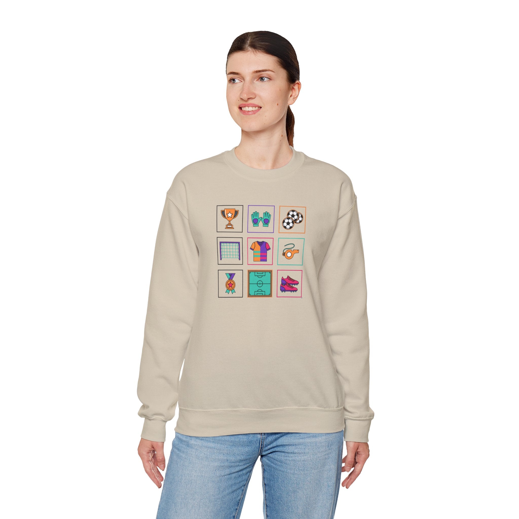 Sports Icons grid Crewneck Sweatshirt | soccer, trophy, cleats, whistle