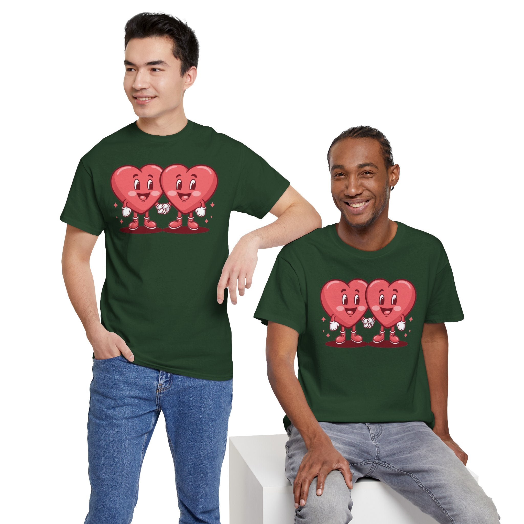 Twin Hearts Holding Hands T-Shirt | Cute Valentine's Couple Design