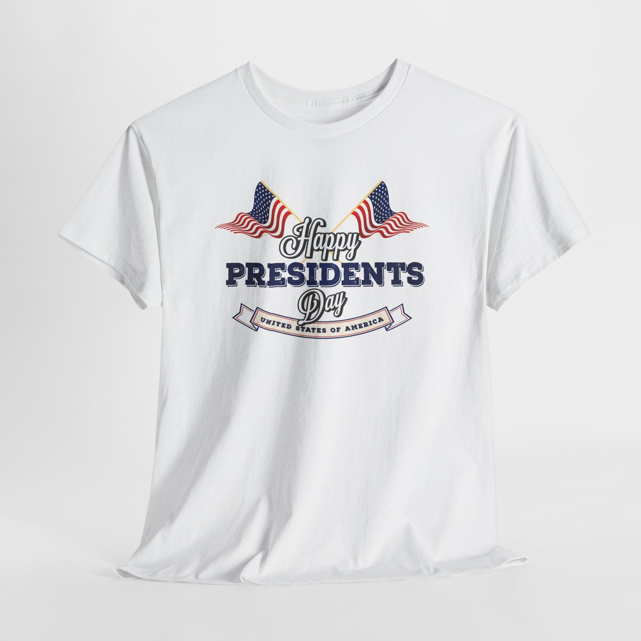Happy Presidents Day T-Shirt | American Flag Banner, Patriotic Holiday Tee