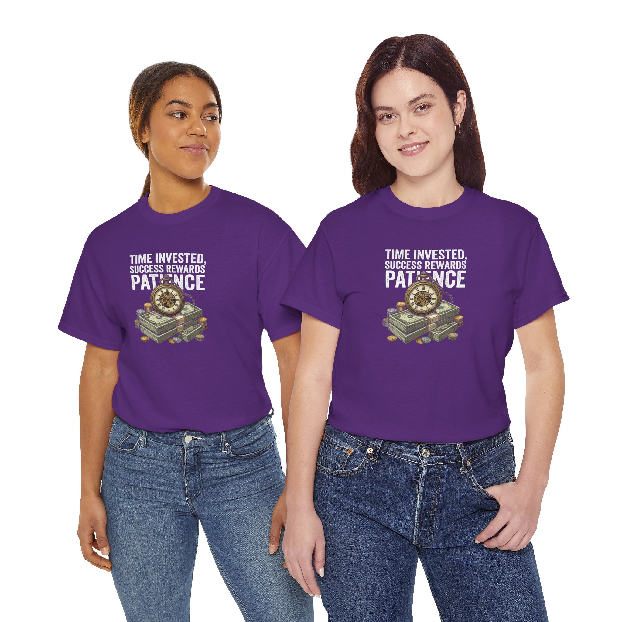 Time Invested Success Rewards Patience Tee | Stacked Cash and Compass Design