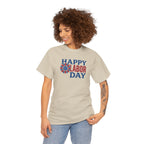 Happy Labor Day T-Shirt | Patriotic Floral Sunburst, Red Blue Holiday Tee