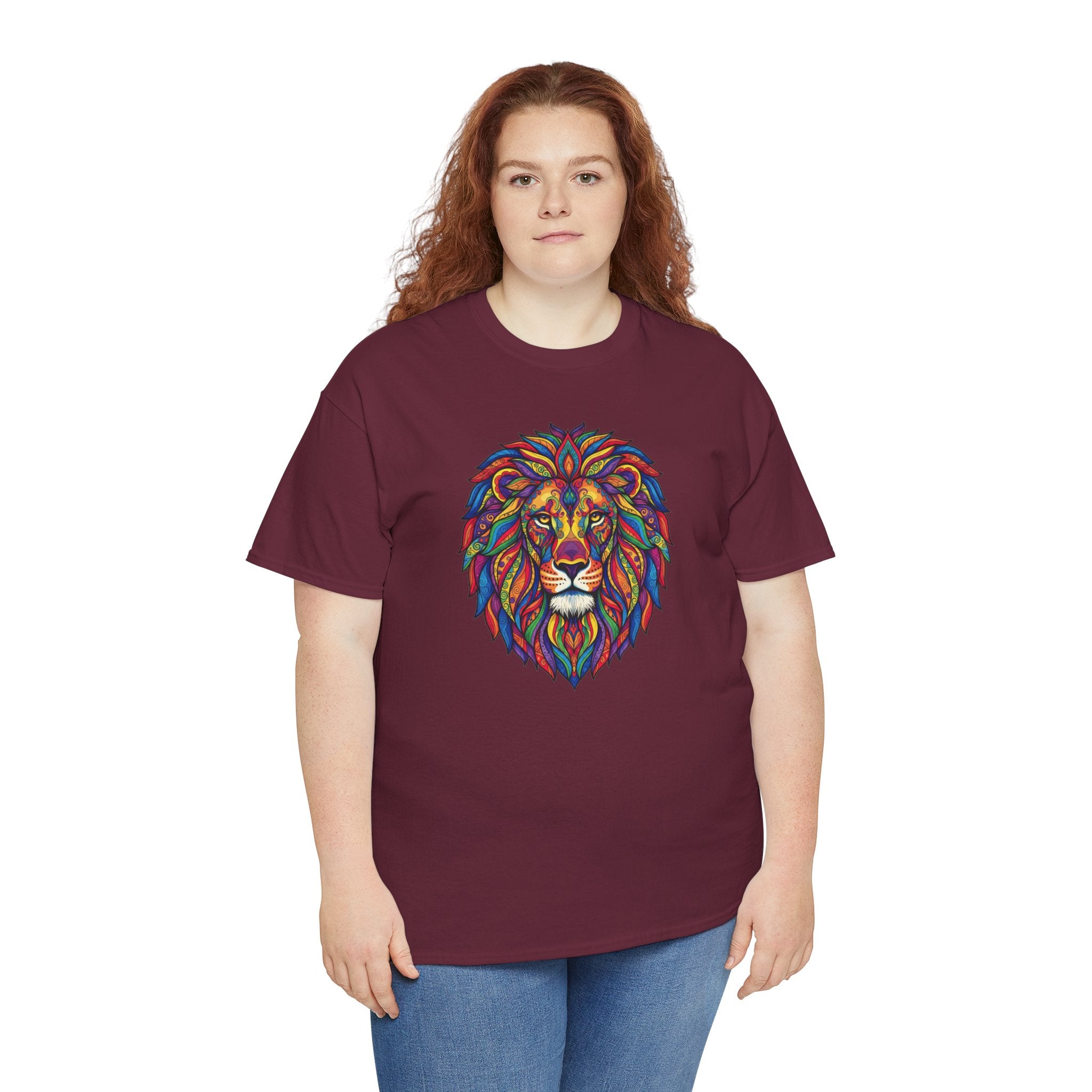 Colorful Geometric Lion T-Shirt | Vibrant Tribal Lion Tee, Graphic Animal Shirt