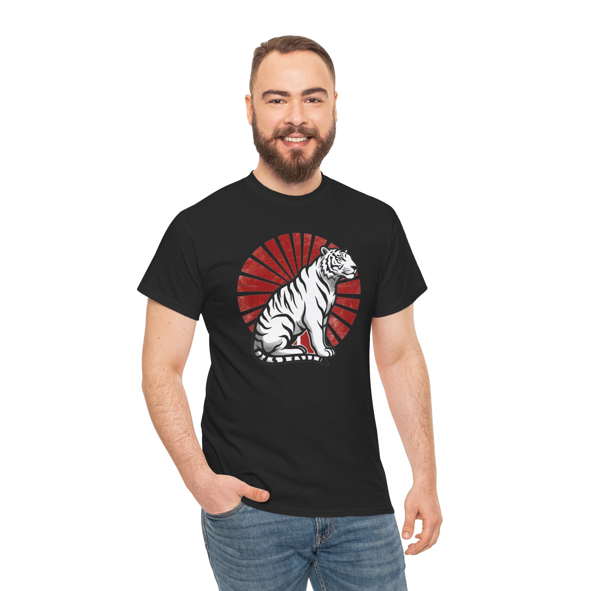 White Tiger with Rising Sun Tee | Japanese Tiger Graphic T-Shirt