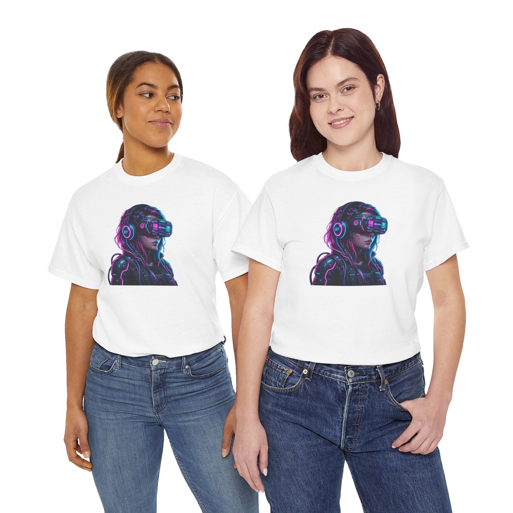 Neon Cyberpunk VR Girl T-Shirt | Futuristic Gamer Art, Vaporwave Aesthetic