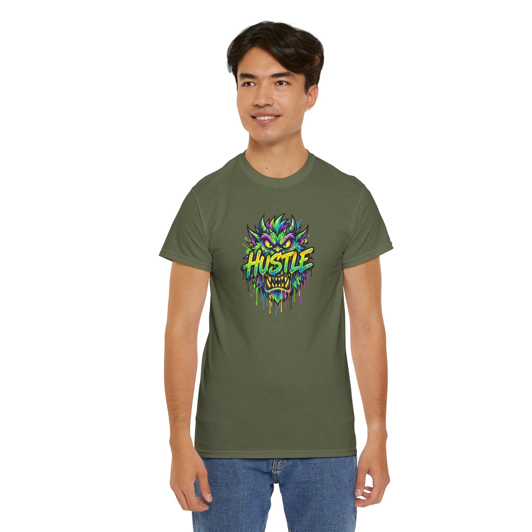 Neon Monster Face Hustle Tee | Graphic T-Shirt, Streetwear Drip