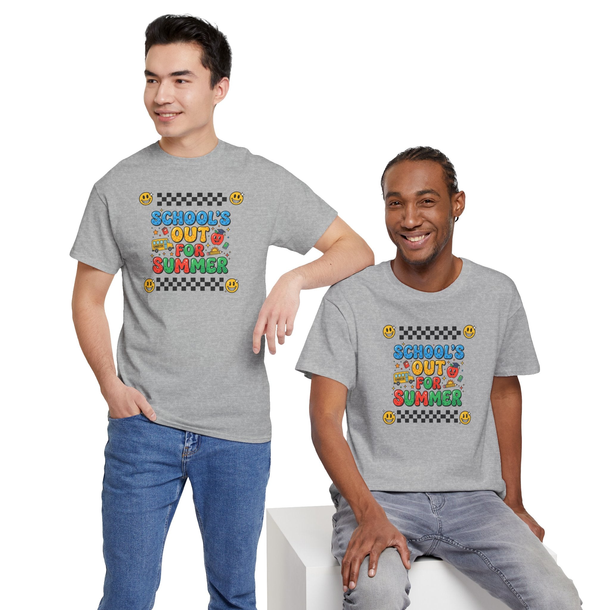 School's Out for Summer T-Shirt | Retro Smileys, Checkerboard, Bright Kids Graphic