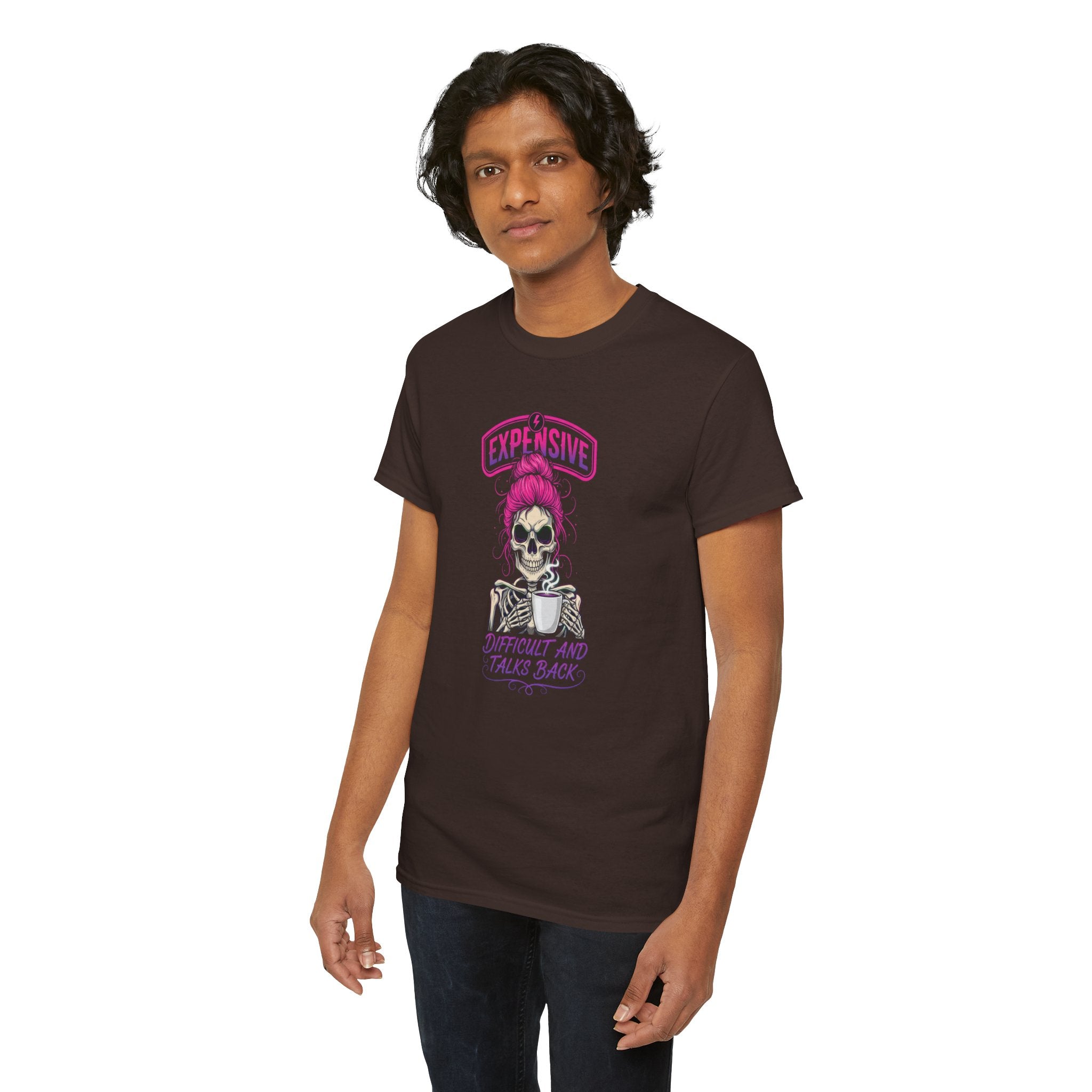 Expensive Skull with Pink Beanie T-Shirt | 'Difficult and Talks Back' Graphic Tee