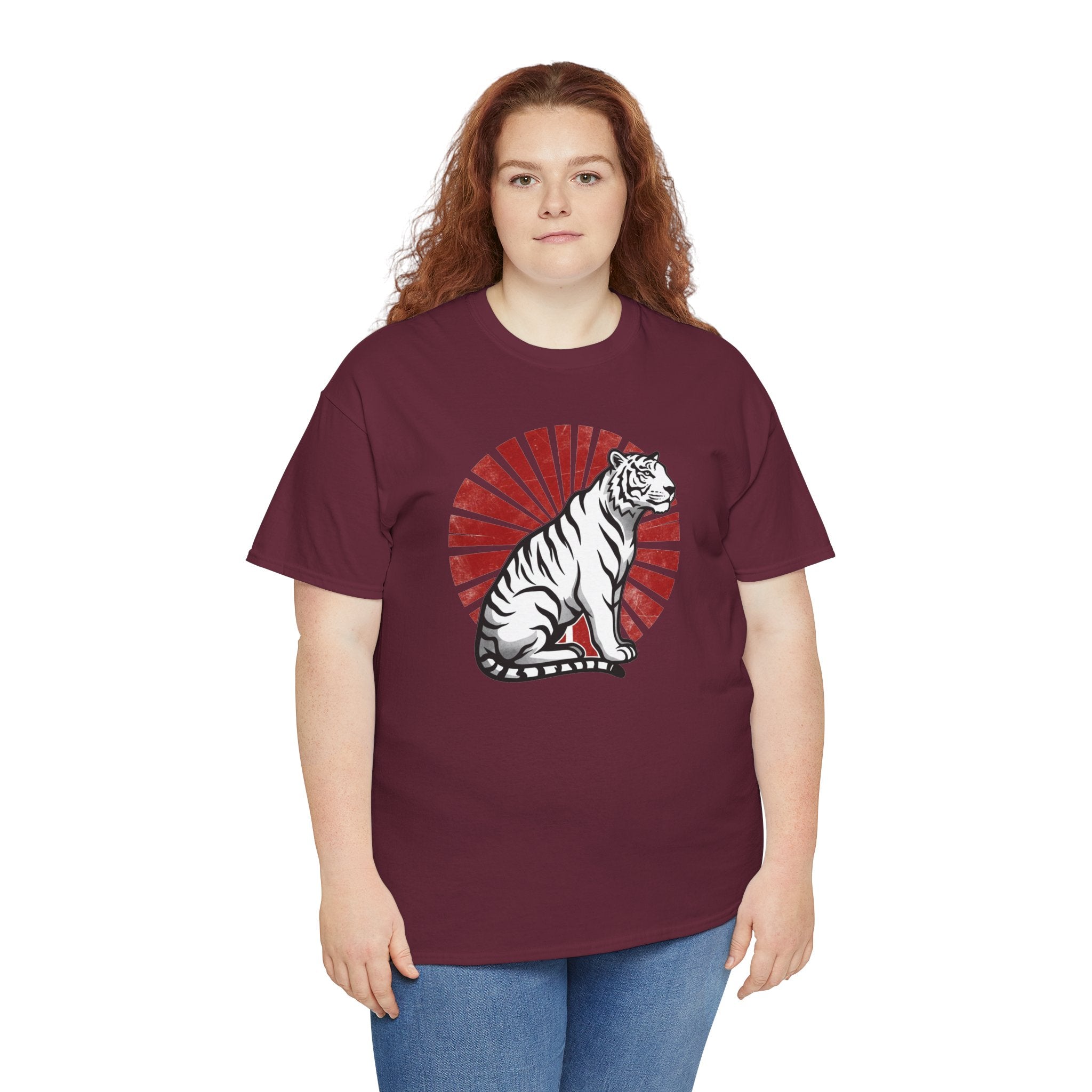 White Tiger with Rising Sun Tee | Japanese Tiger Graphic T-Shirt