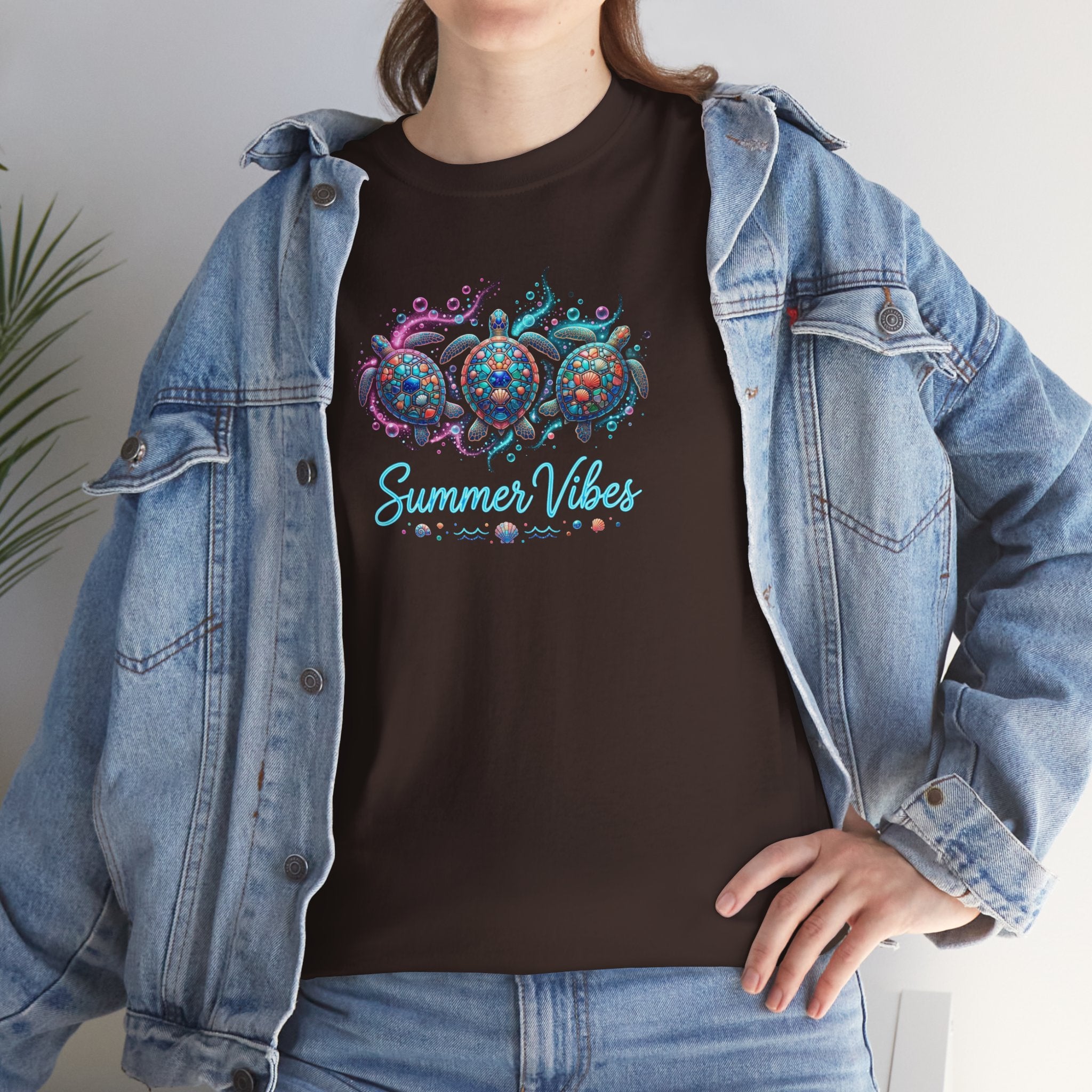 Summer Vibes Crab Tee | Coastal Beach Shells, Tropical Ocean Graphic