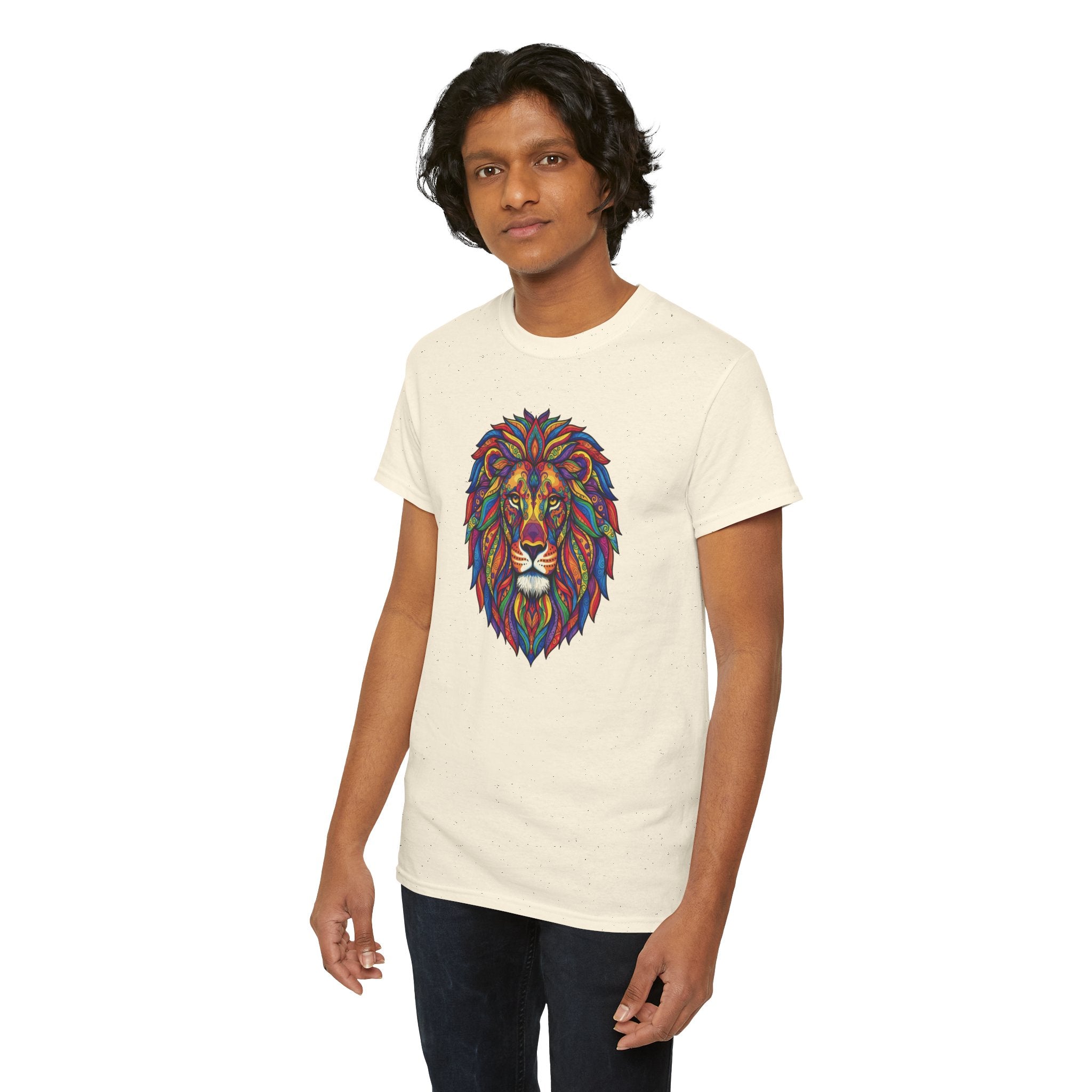 Colorful Geometric Lion T-Shirt | Vibrant Tribal Lion Tee, Graphic Animal Shirt