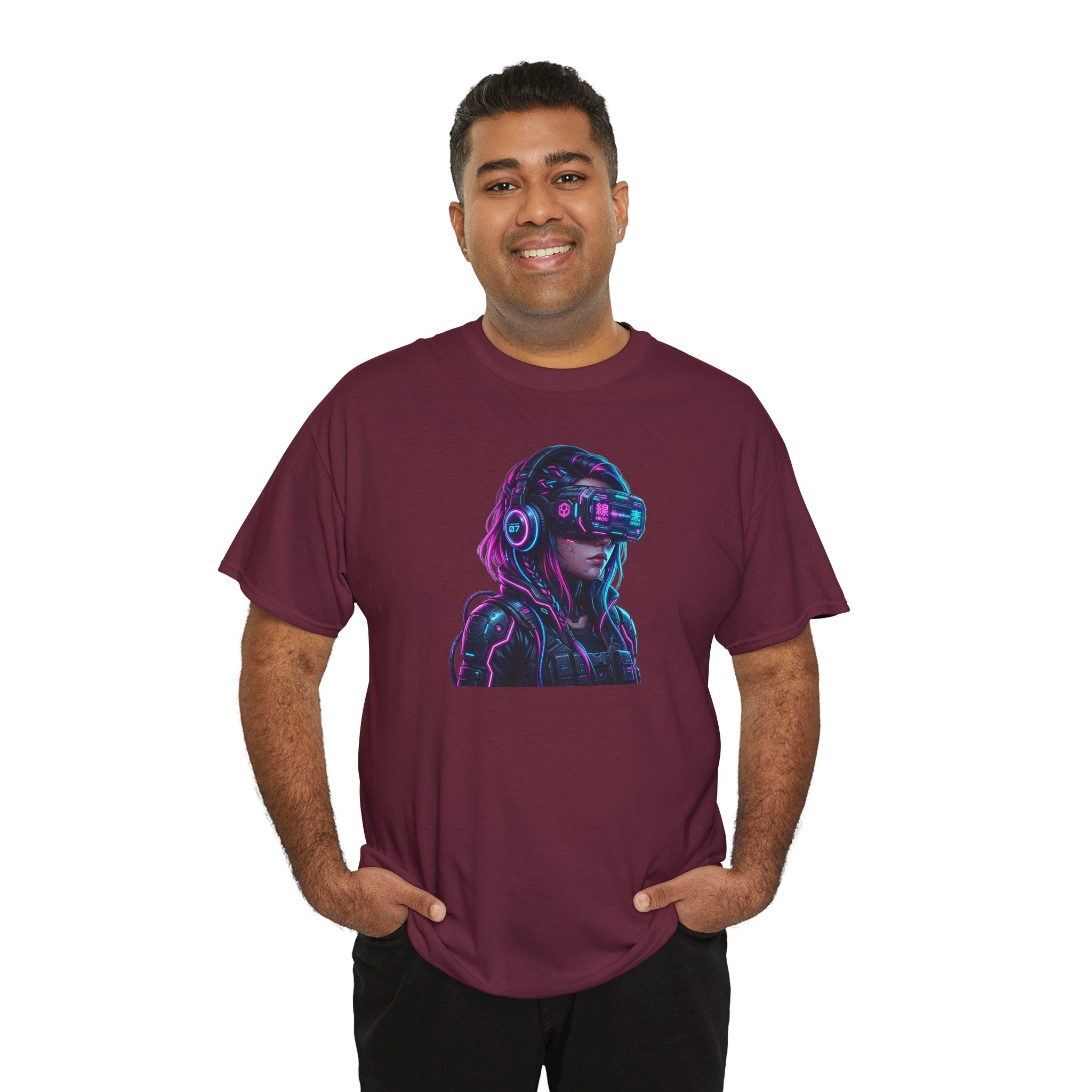 Neon Cyberpunk VR Girl T-Shirt | Futuristic Gamer Art, Vaporwave Aesthetic