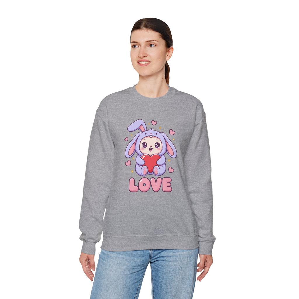 Valentine's Day Kawaii Bunny Sweatshirt | Cute Bunny Holding Heart Love Crewneck