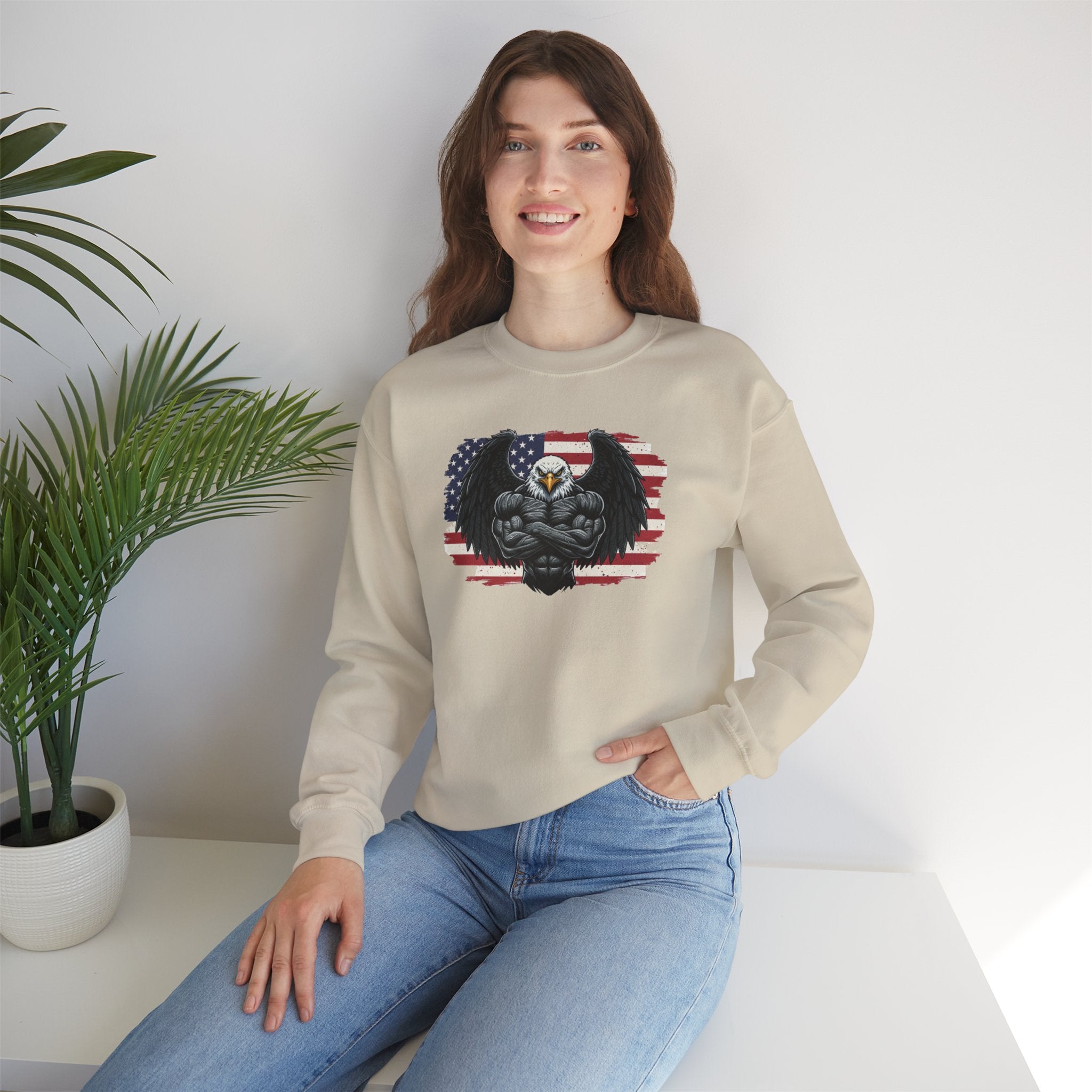 American Flag Bald Eagle Chest Muscular Sweatshirt | Patriotic USA