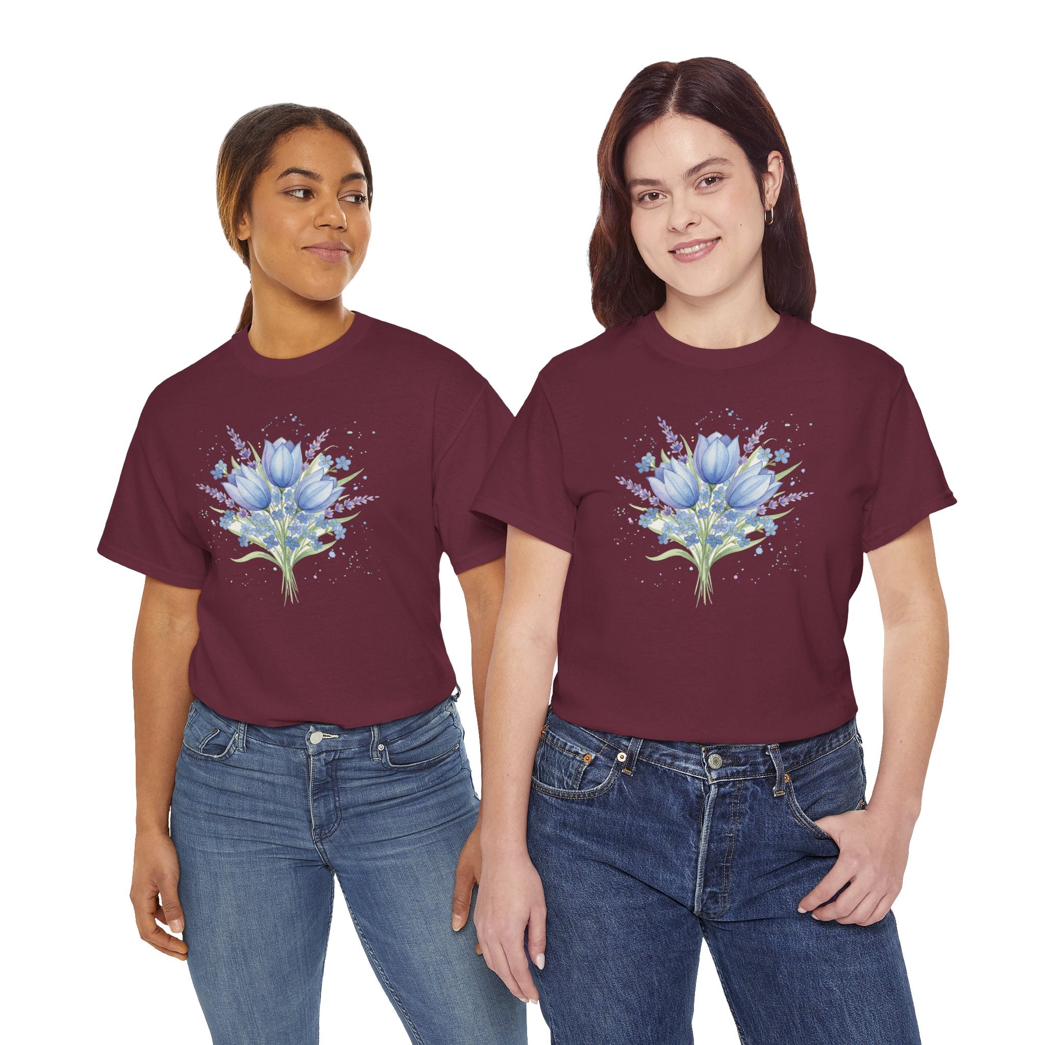 Blue Tulip Bouquet Tee | Watercolor Floral Shirt, Spring Flower Design