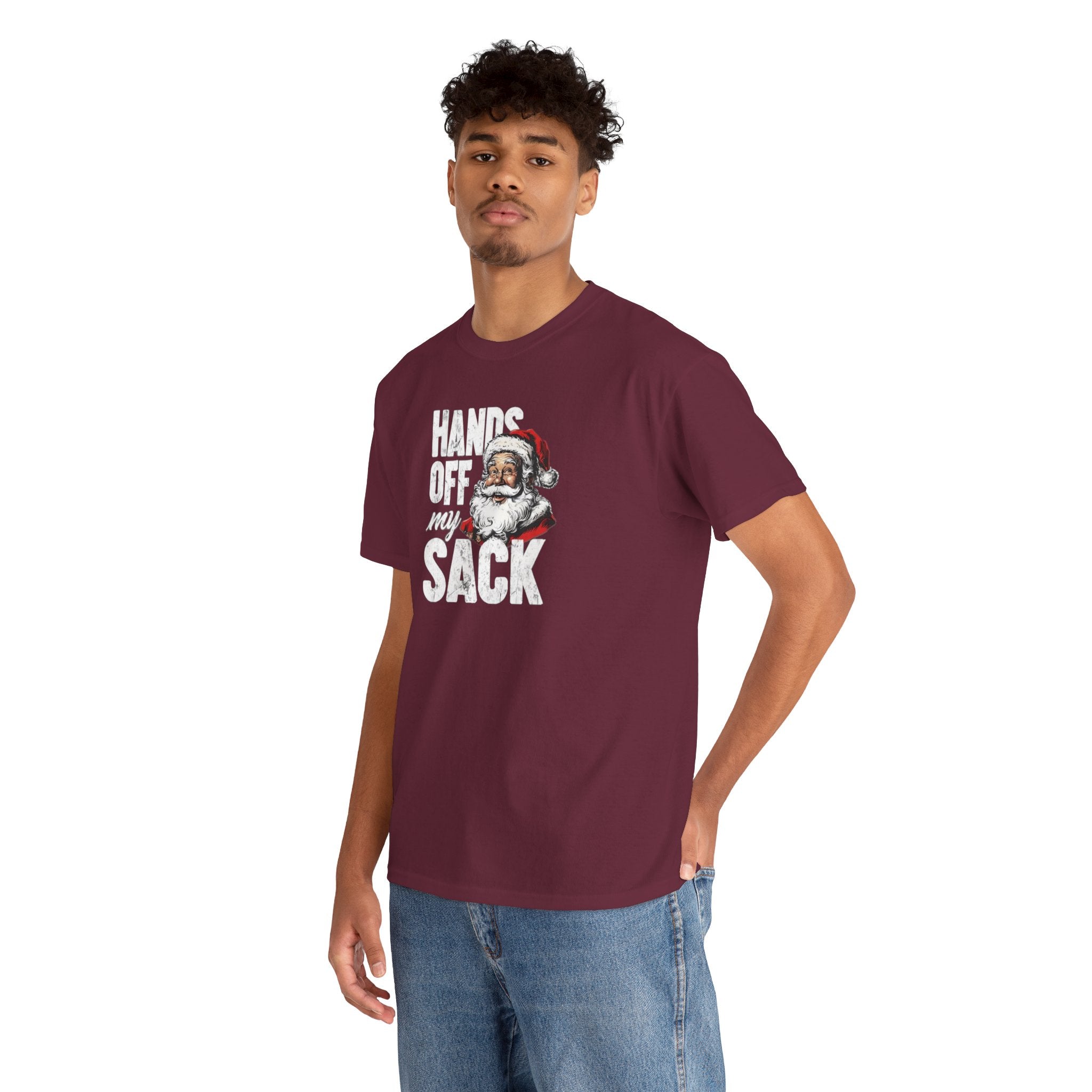 Hands Off My Sack Santa T-Shirt | Funny Christmas Holiday Tee