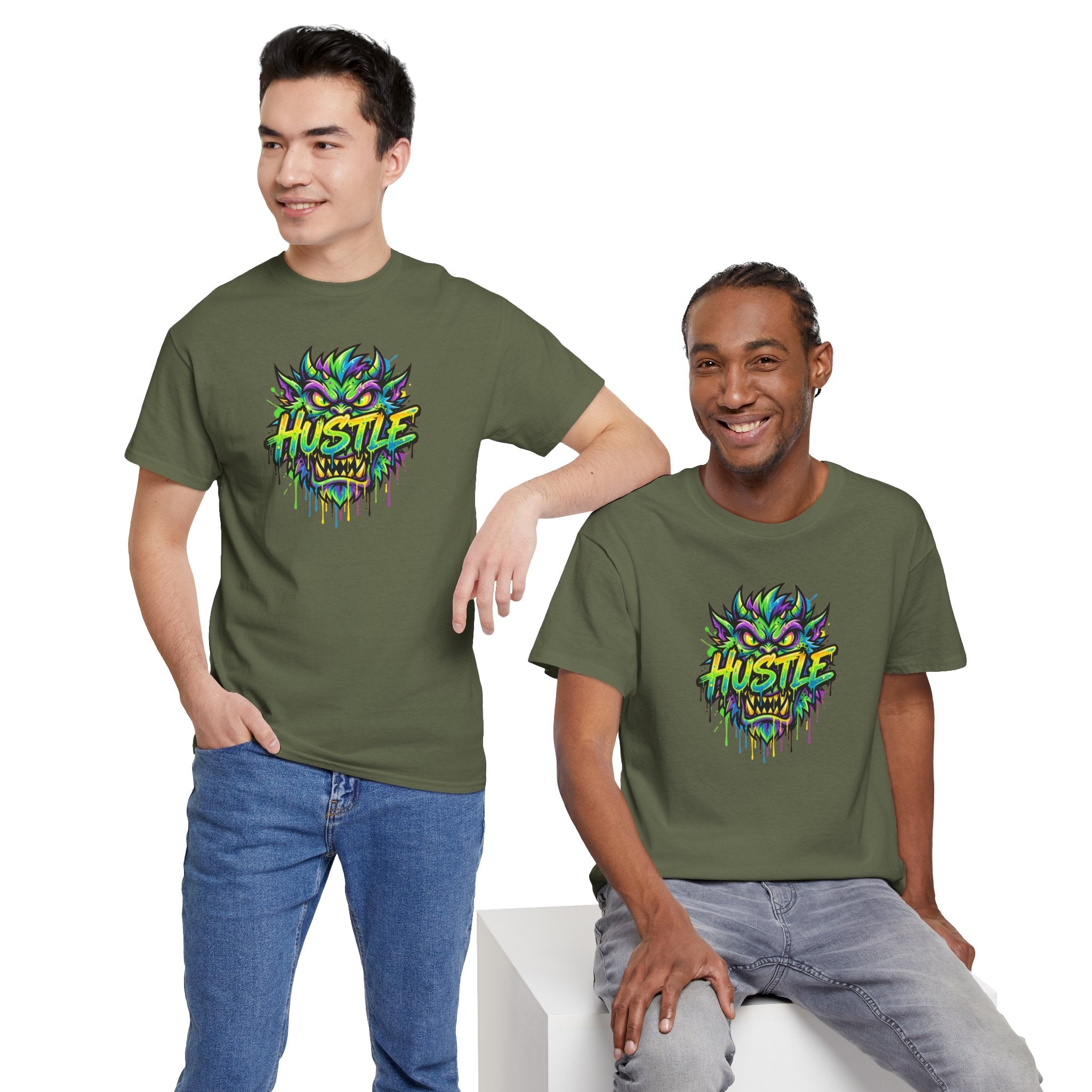 Neon Monster Face Hustle Tee | Graphic T-Shirt, Streetwear Drip