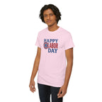 Happy Labor Day T-Shirt | Patriotic Floral Sunburst, Red Blue Holiday Tee