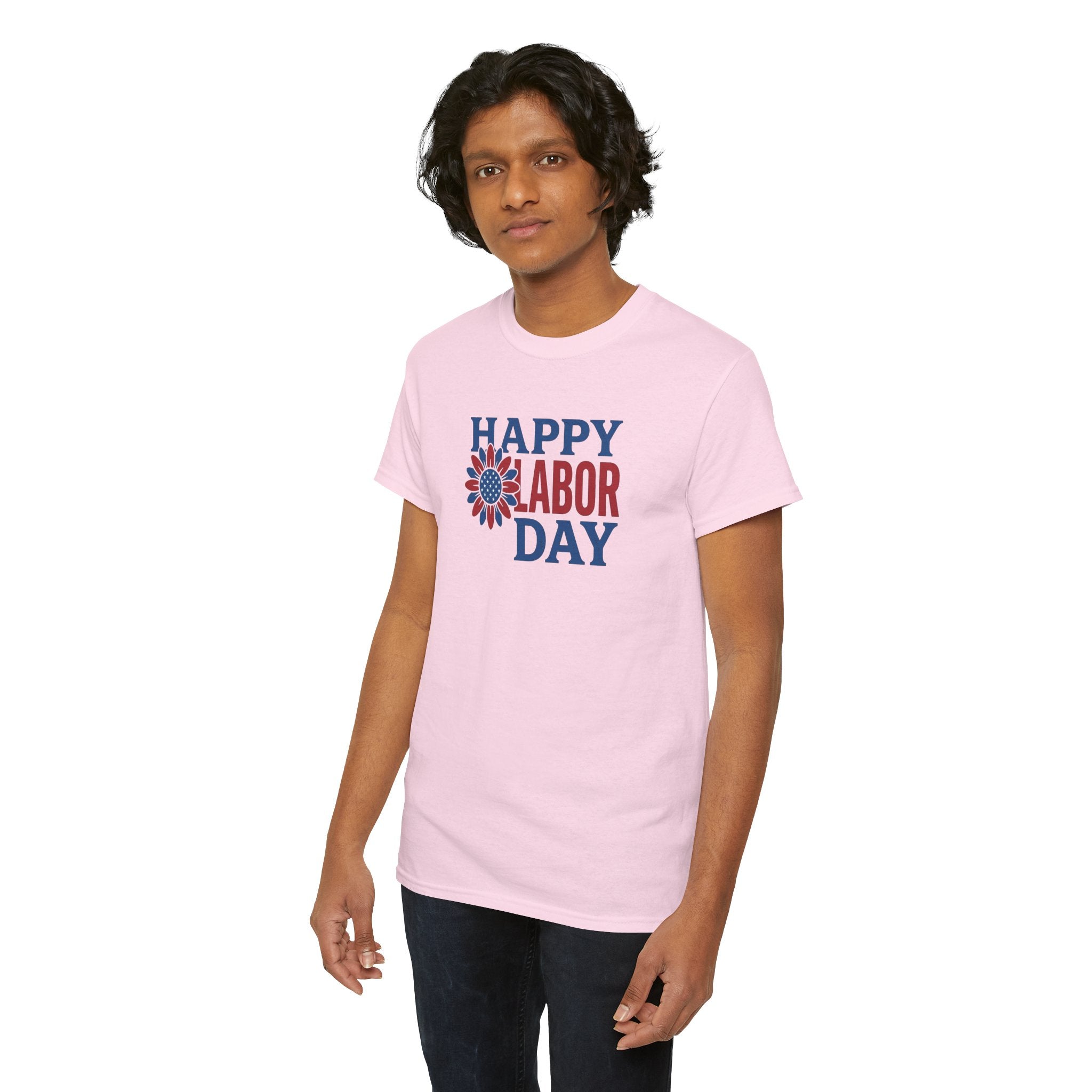 Happy Labor Day T-Shirt | Patriotic Floral Sunburst, Red Blue Holiday Tee