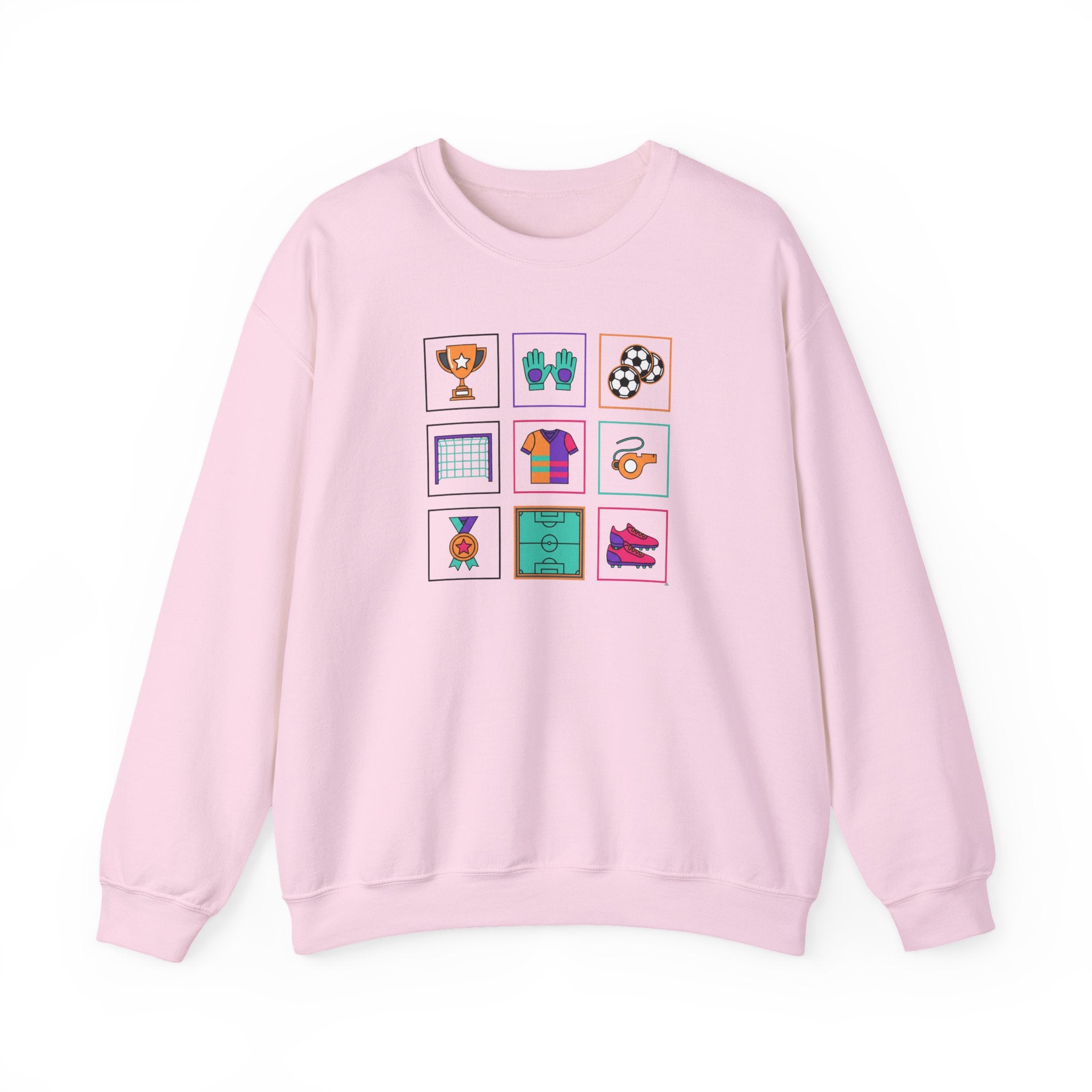 Sports Icons grid Crewneck Sweatshirt | soccer, trophy, cleats, whistle