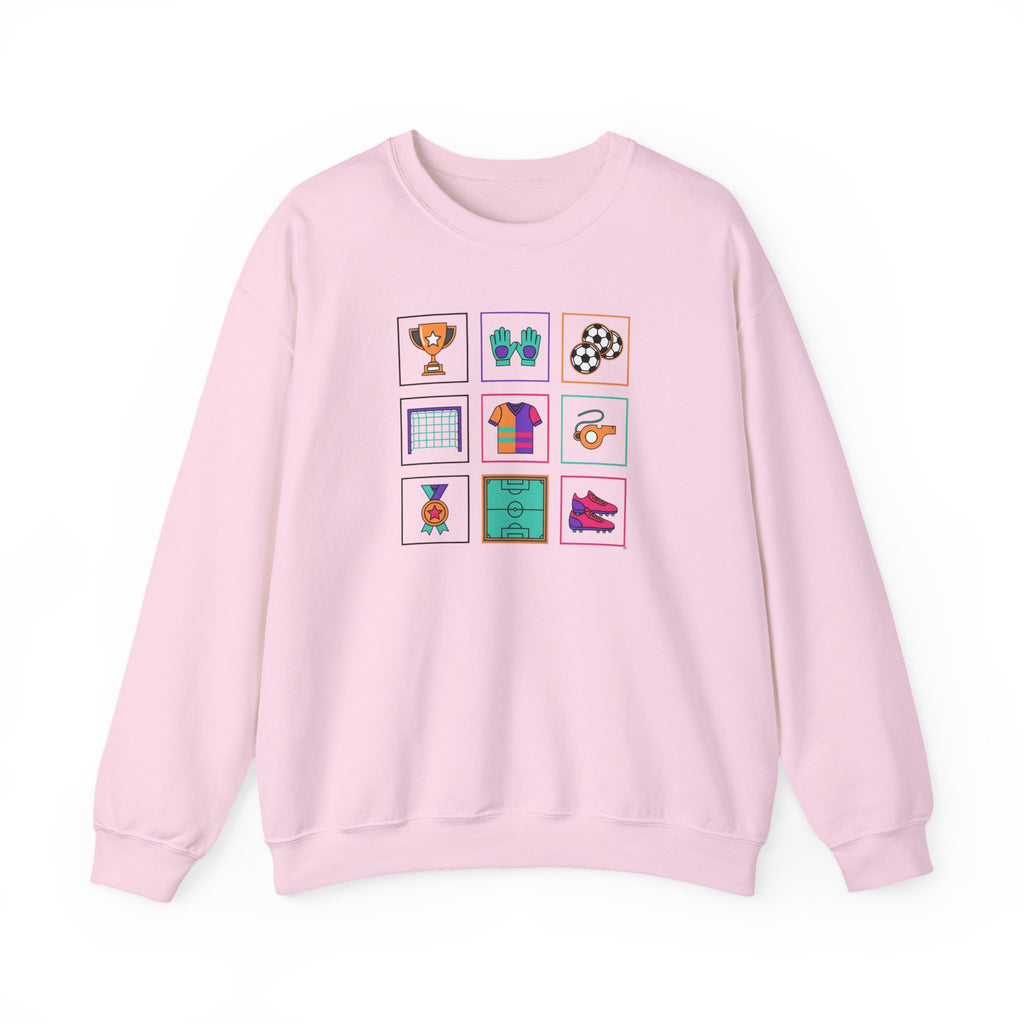 Sports Icons grid Crewneck Sweatshirt | soccer, trophy, cleats, whistle
