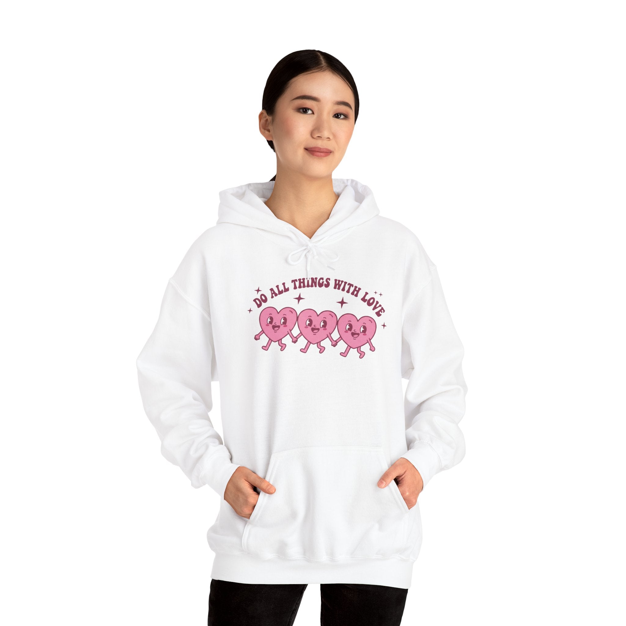 Valentine's Day Do All Things With Love Heart Trio Hoodie | Cute Pink Hearts