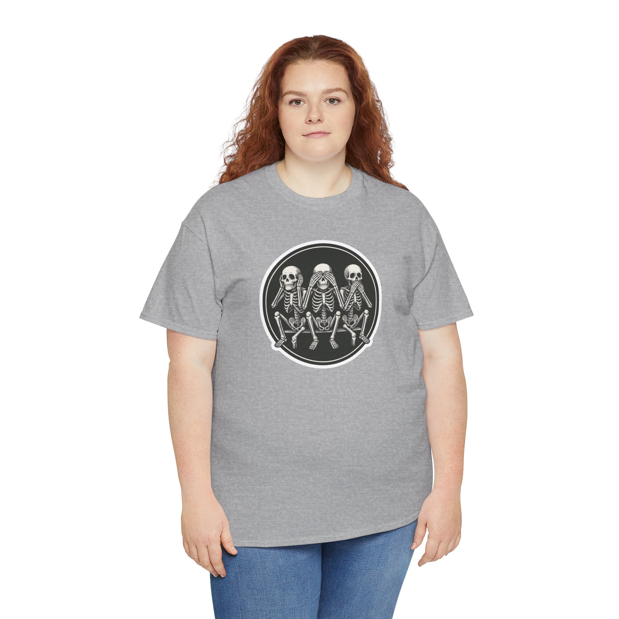Three Sitting Skeletons Tee | Skull Circle Illustration, Halloween Shirt