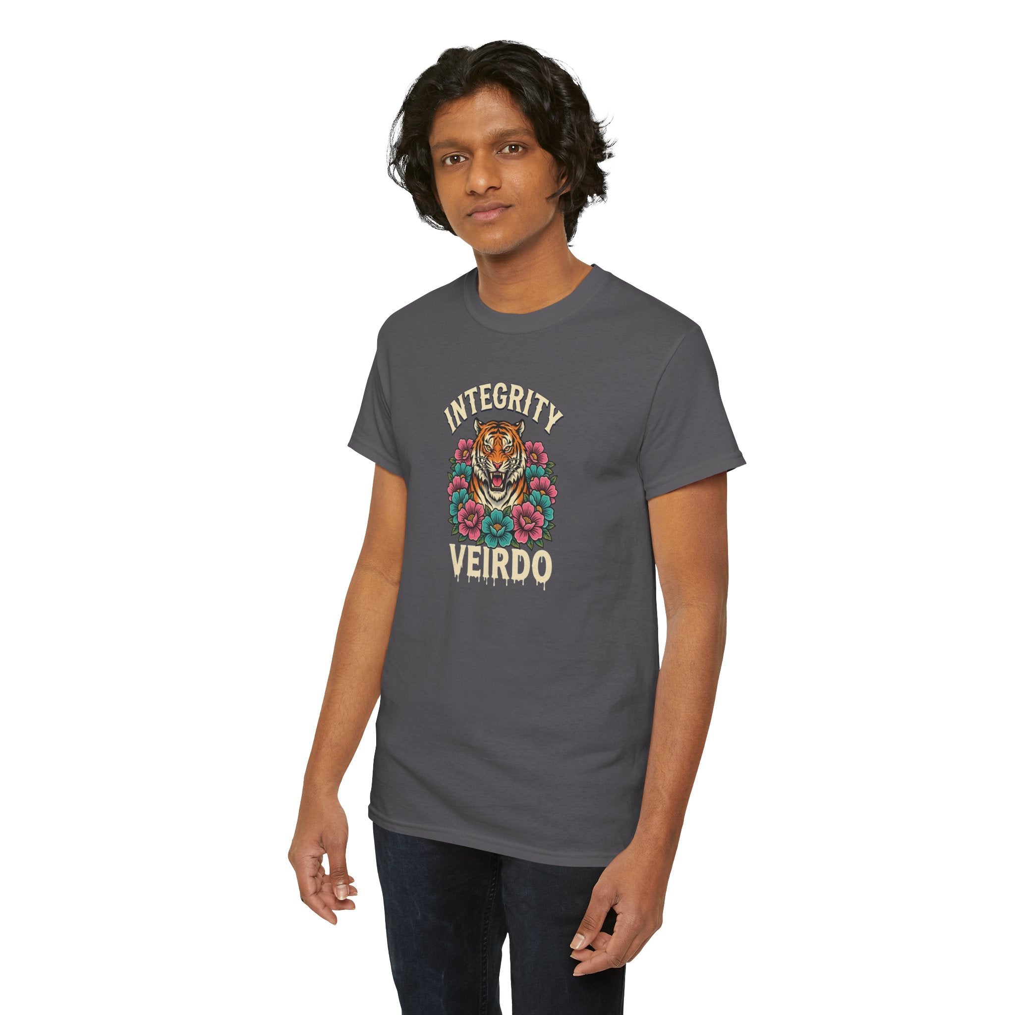 Integrity Weirdo T-Shirt | Tiger and Floral Illustration