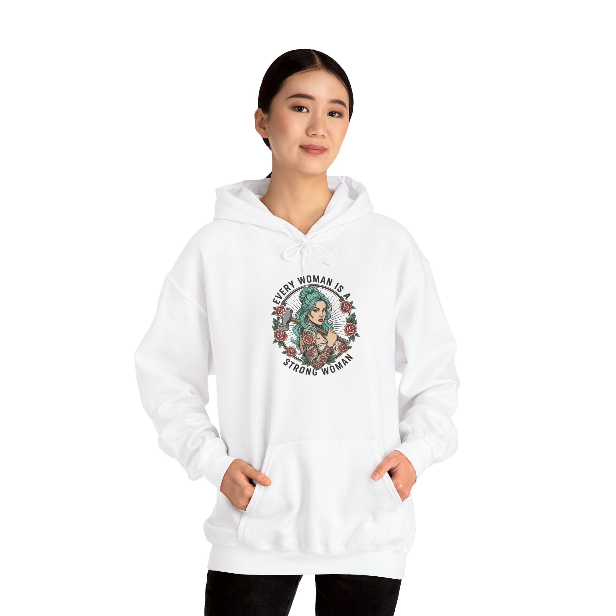 Every Woman Is Strong Woman Hoodie | Floral Tattoo Woman Illustration