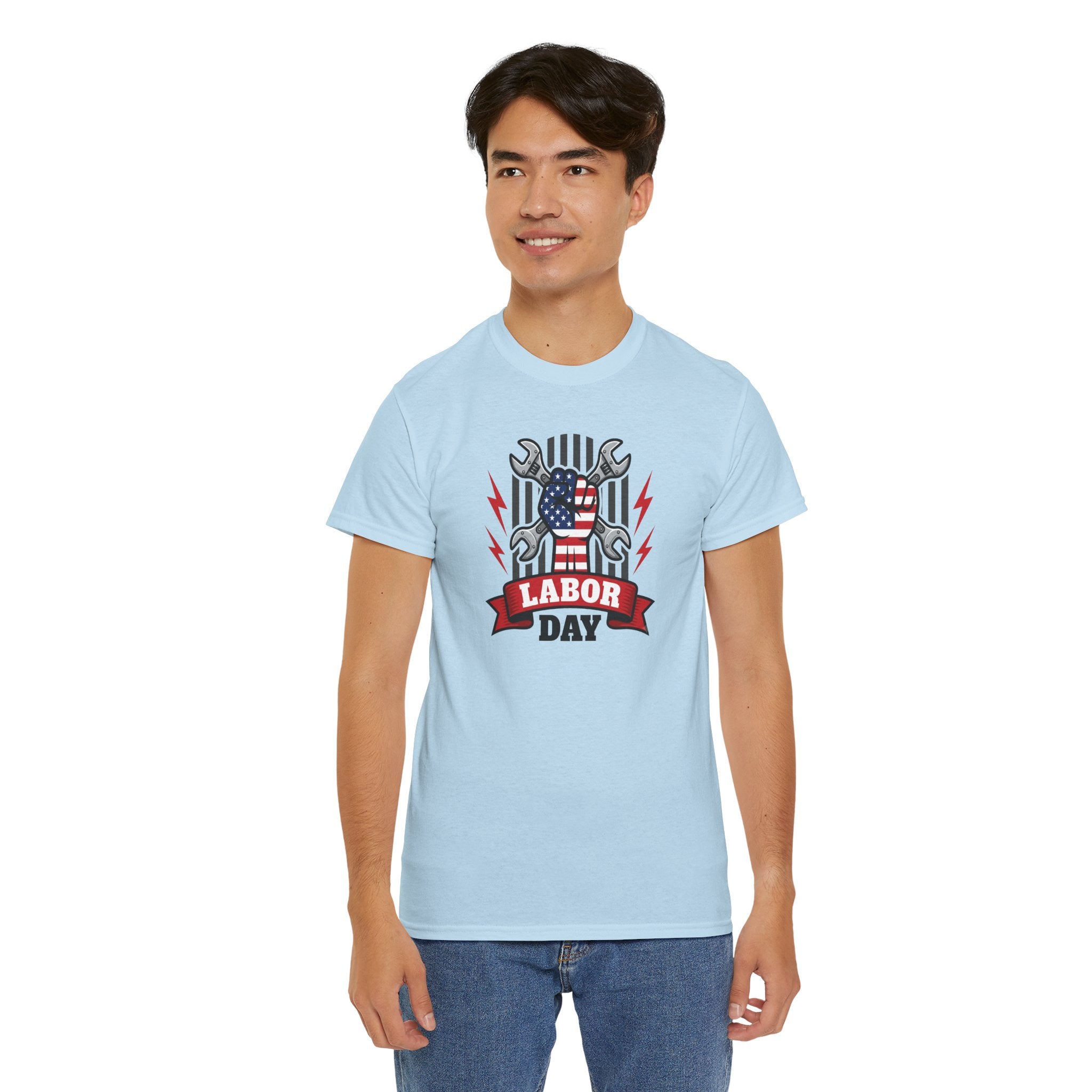 American Labor Day Tee | Patriotic Wrench Helmet Design, USA Flag