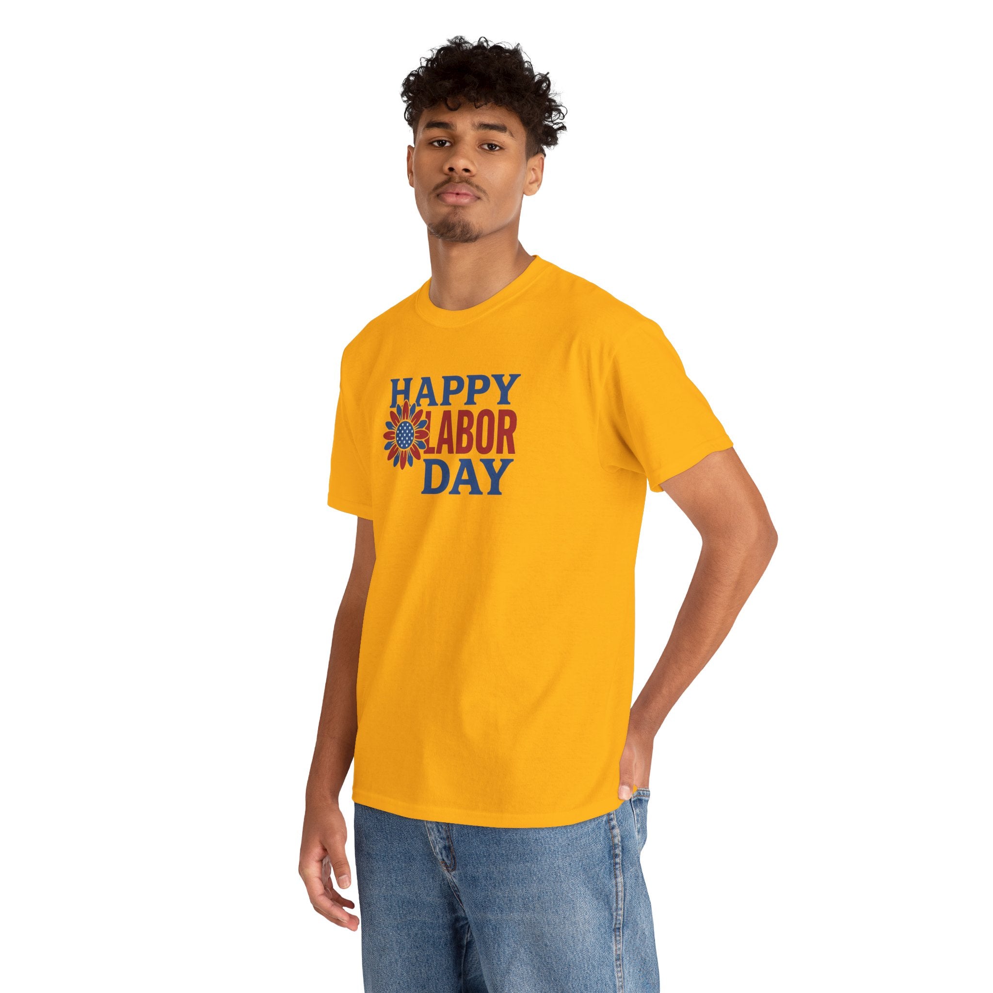 Happy Labor Day T-Shirt | Patriotic Floral Sunburst, Red Blue Holiday Tee
