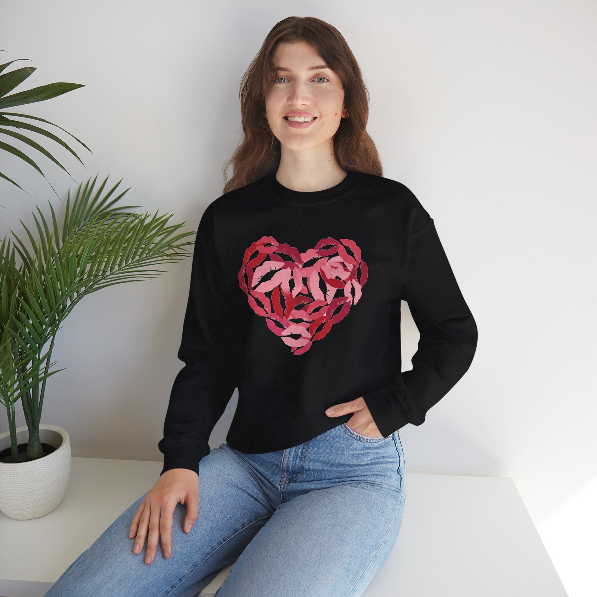 Valentine's Day Kiss Mark Heart Sweatshirt | Lip Print Heart Graphic