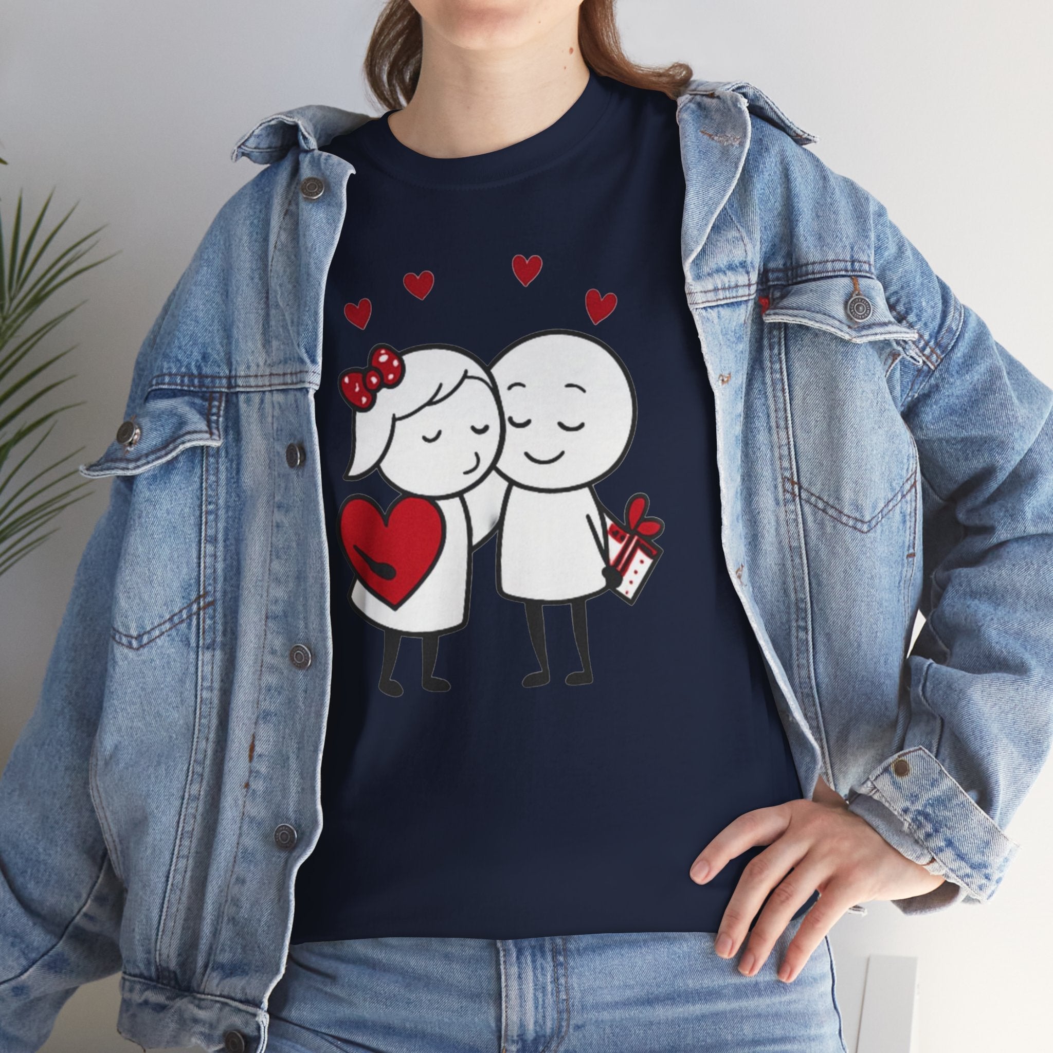Valentine's Day Couple T-Shirt - Cute Love Cartoon Design Gift