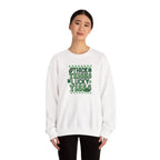 Thick Thighs Lucky Vibes Sweatshirt | Retro Clover Stacked Text