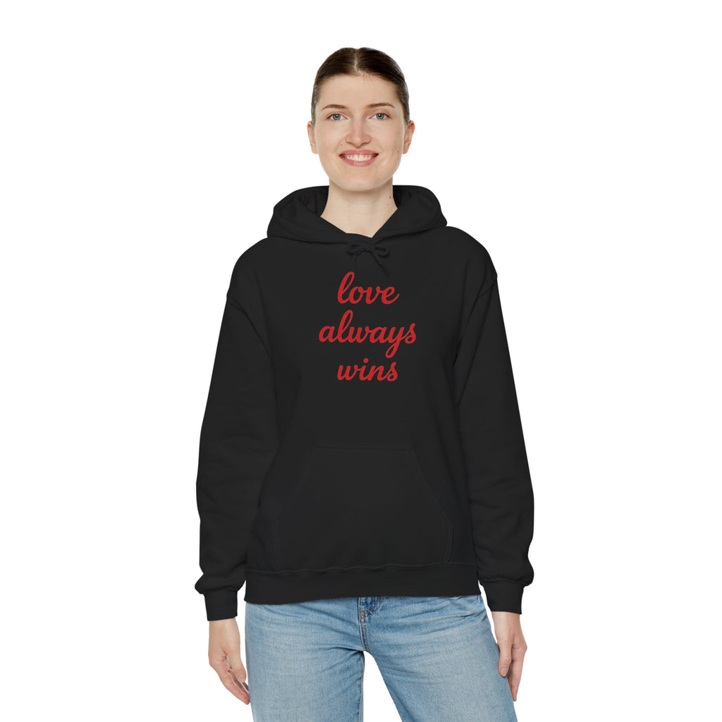 Valentine's Day Love Always Wins Hoodie | XOXO Red Script
