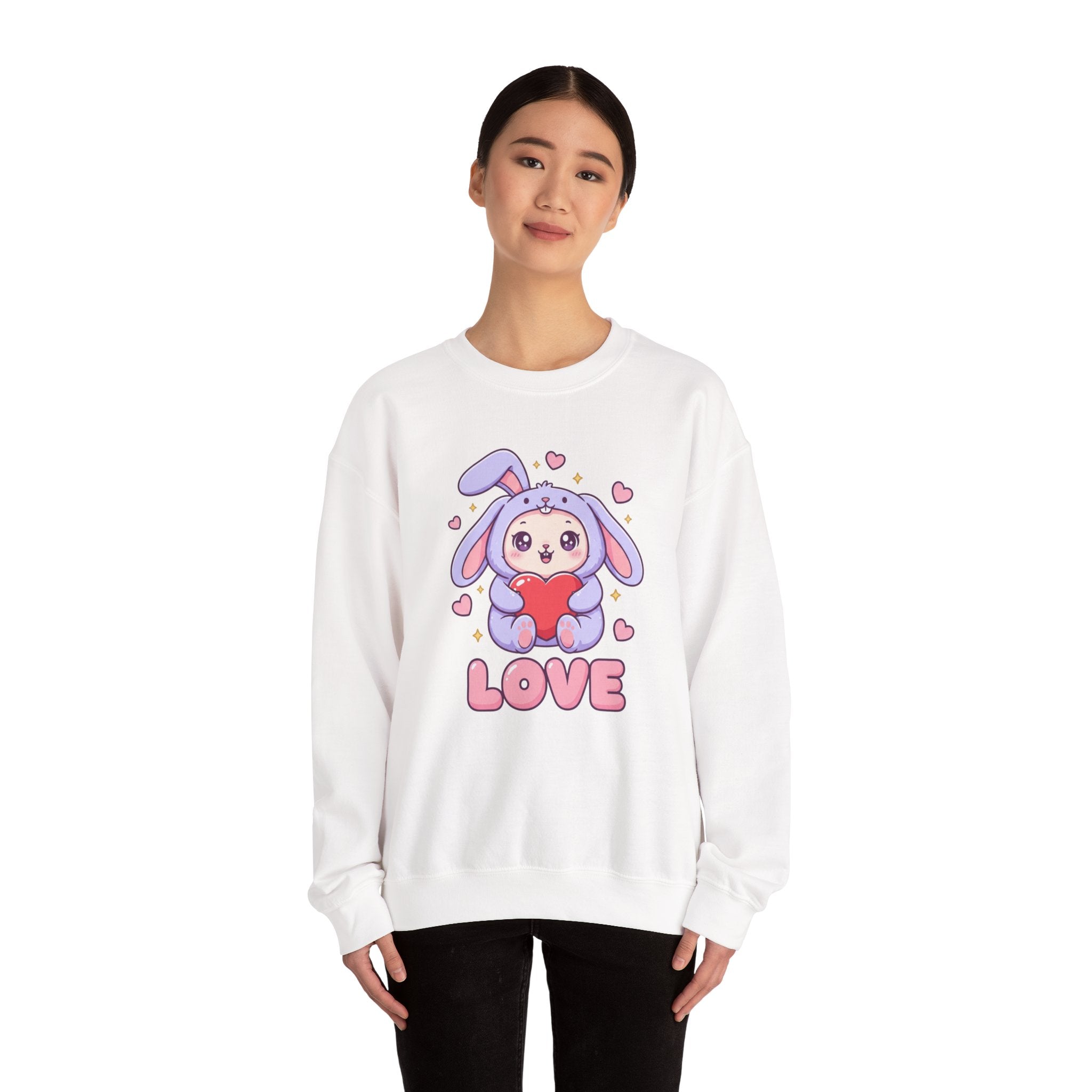 Valentine's Day Kawaii Bunny Sweatshirt | Cute Bunny Holding Heart Love Crewneck