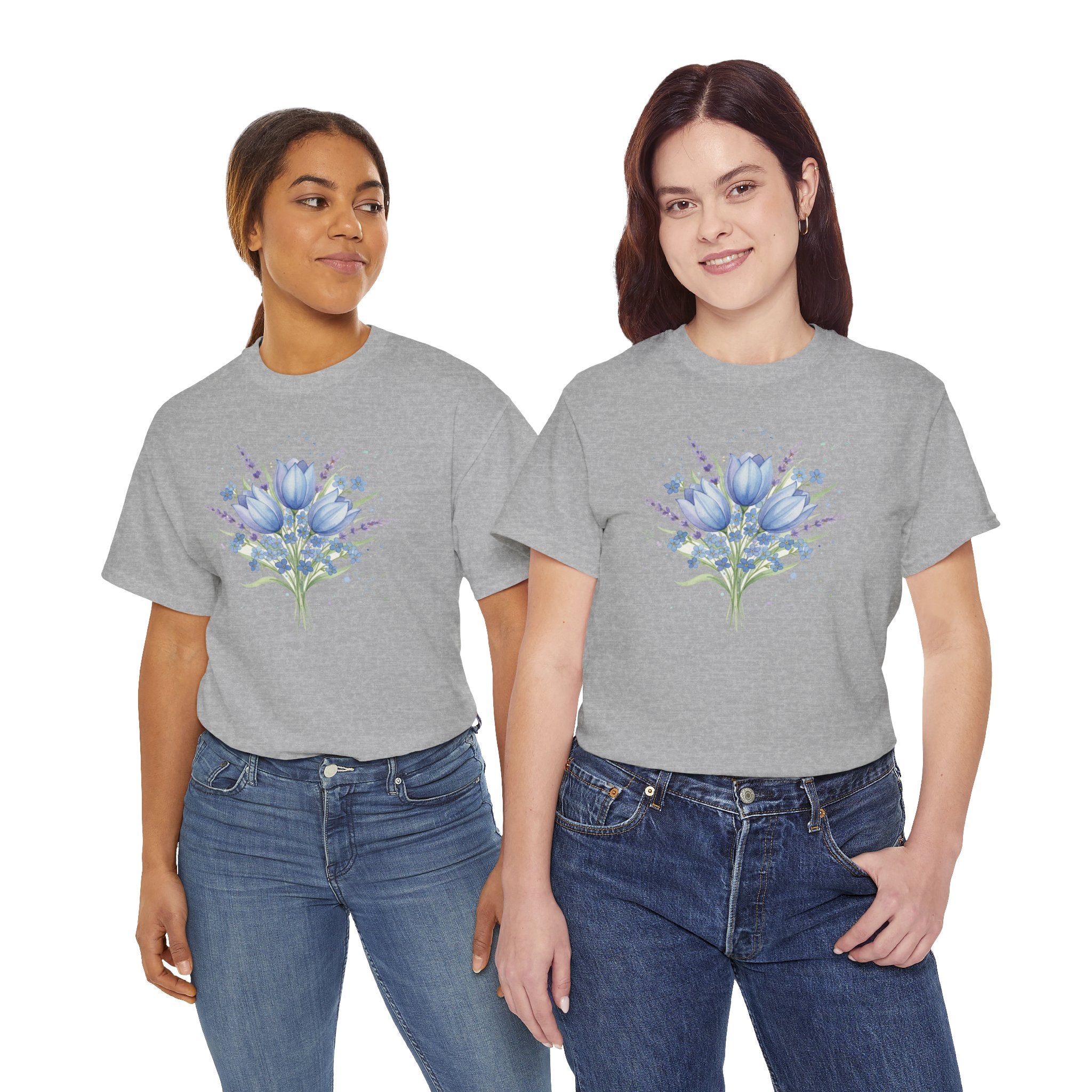 Blue Tulip Bouquet Tee | Watercolor Floral Shirt, Spring Flower Design